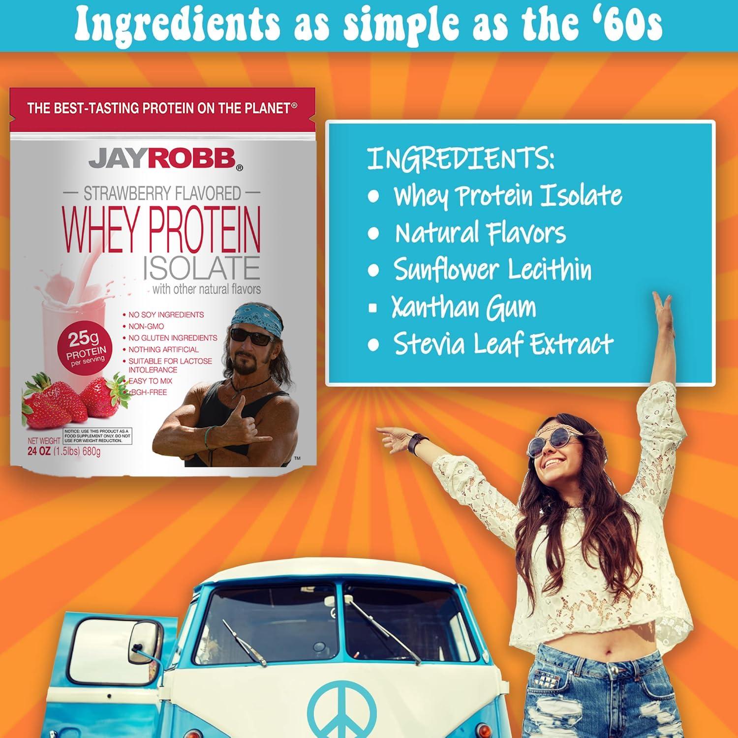 JAYROBB Jay Robb Whey Isolate Protein Powder, Low Carb, Keto, Vegetarian, Gluten Free, Lactose Free, No Sugar Added, No Fat, No Soy, Nothing Artificial, Non-GMO, Best-Tasting (24 oz, Strawberry)