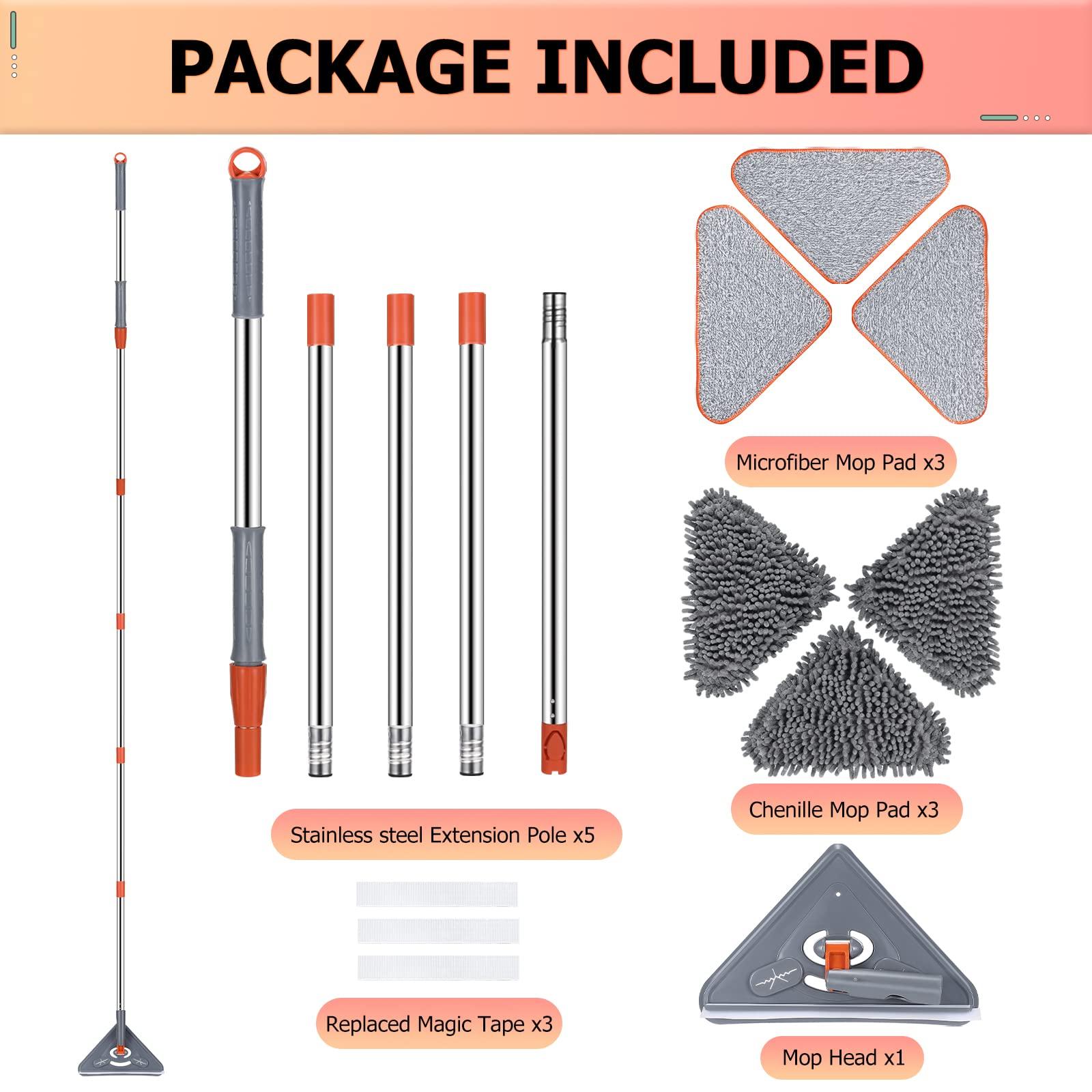 HoMerit Wall Cleaner 98 Inch Wall Cleaner with Long Handle,HoMerit Wall Cleaner Mop 360 Rotatable Adjustable Cleaning Mop,Ceiling Dust Mop,Wall Cleaning Tool for Walls/Baseboard/Floors,6 Replacement Pads