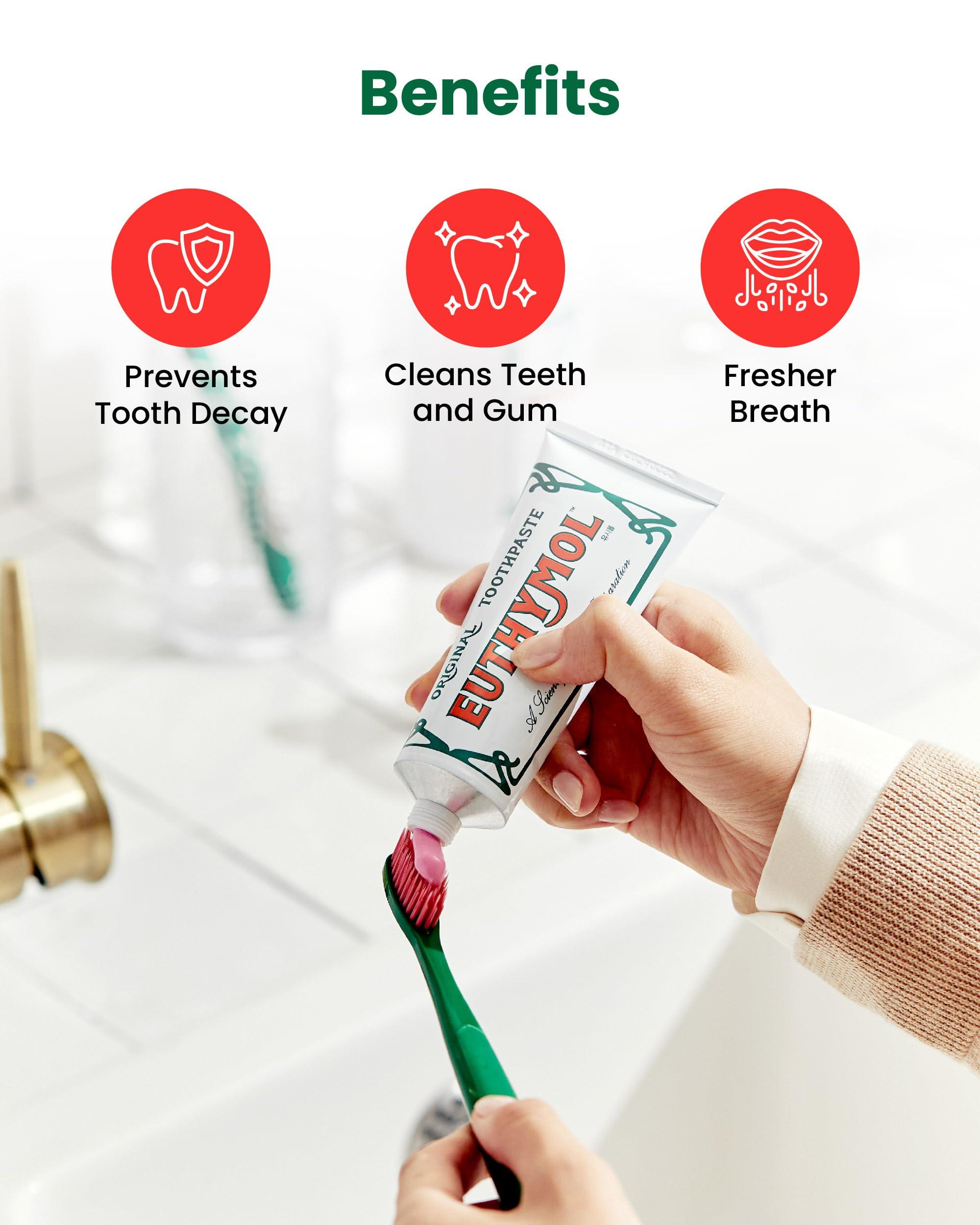 Euthymol Euthymol Original Toothpaste Pack of 5 and Regular Toothbrush Pack of 6 for Sensitive Teeth & Gum. Bad Breath, Cavity Prevention, Gentle, Quick Cleaning.
