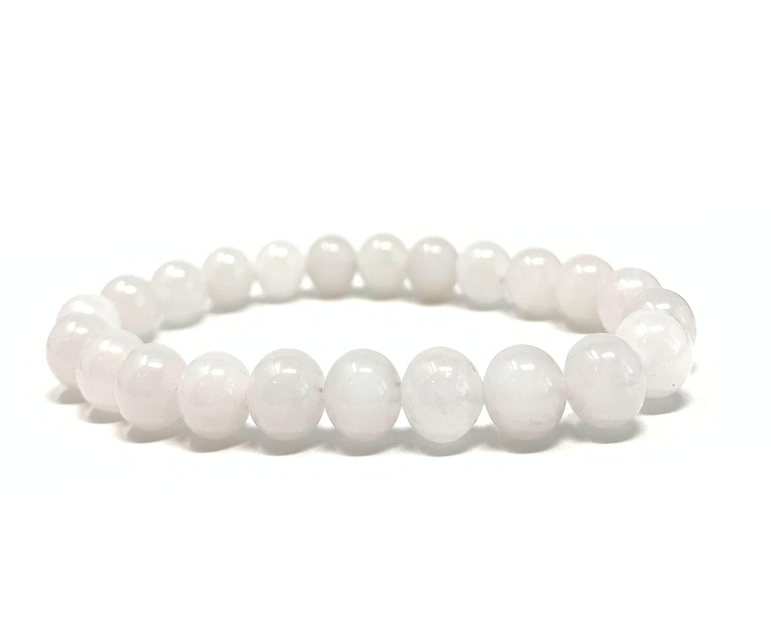Soul Charms Crystals White Jade Beaded Crystal Bracelet 8mm Beads Stackable | Calming, Energy Balance, Protection, Dreaming, Spiritual Gift Her, Healing Bracelet