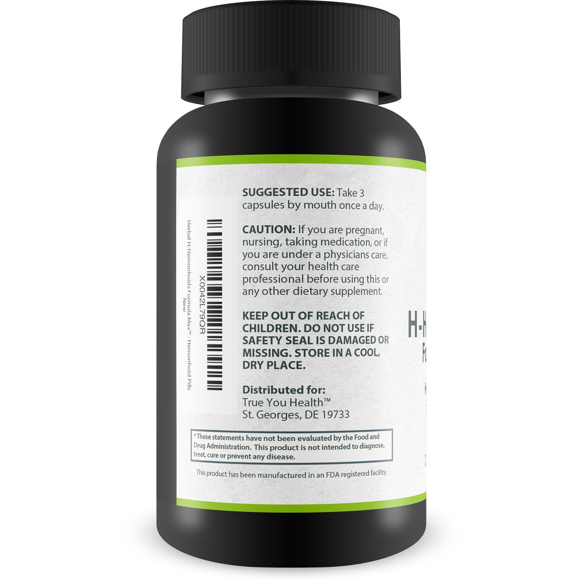 True You Health Herbal H-Hemorrhoids Formula Max - Our Best Herbal Hemorrhoids Treatment - Natural Hemorrhoid Relief Pills - Natural Hemorrhoid Shrinking Treatment - Herbal Hemorrhoidal Treatment Hemorrhoid Pills