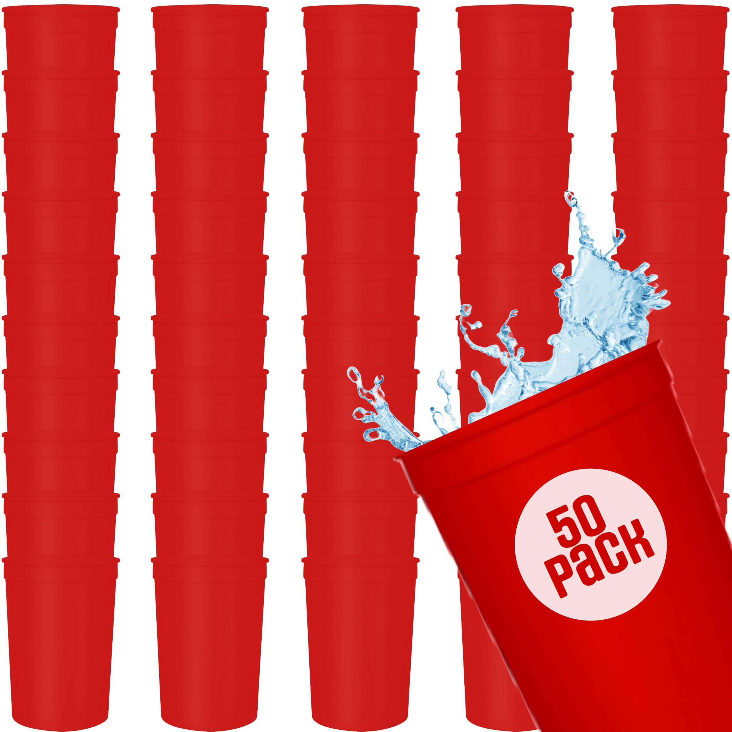 USMG USMG 50 Pack Reusable Polypropylene 32oz Bulk Blank Stadium Cups For Drinkware Celebration Events Party Favors or DIY Crafts (Red)
