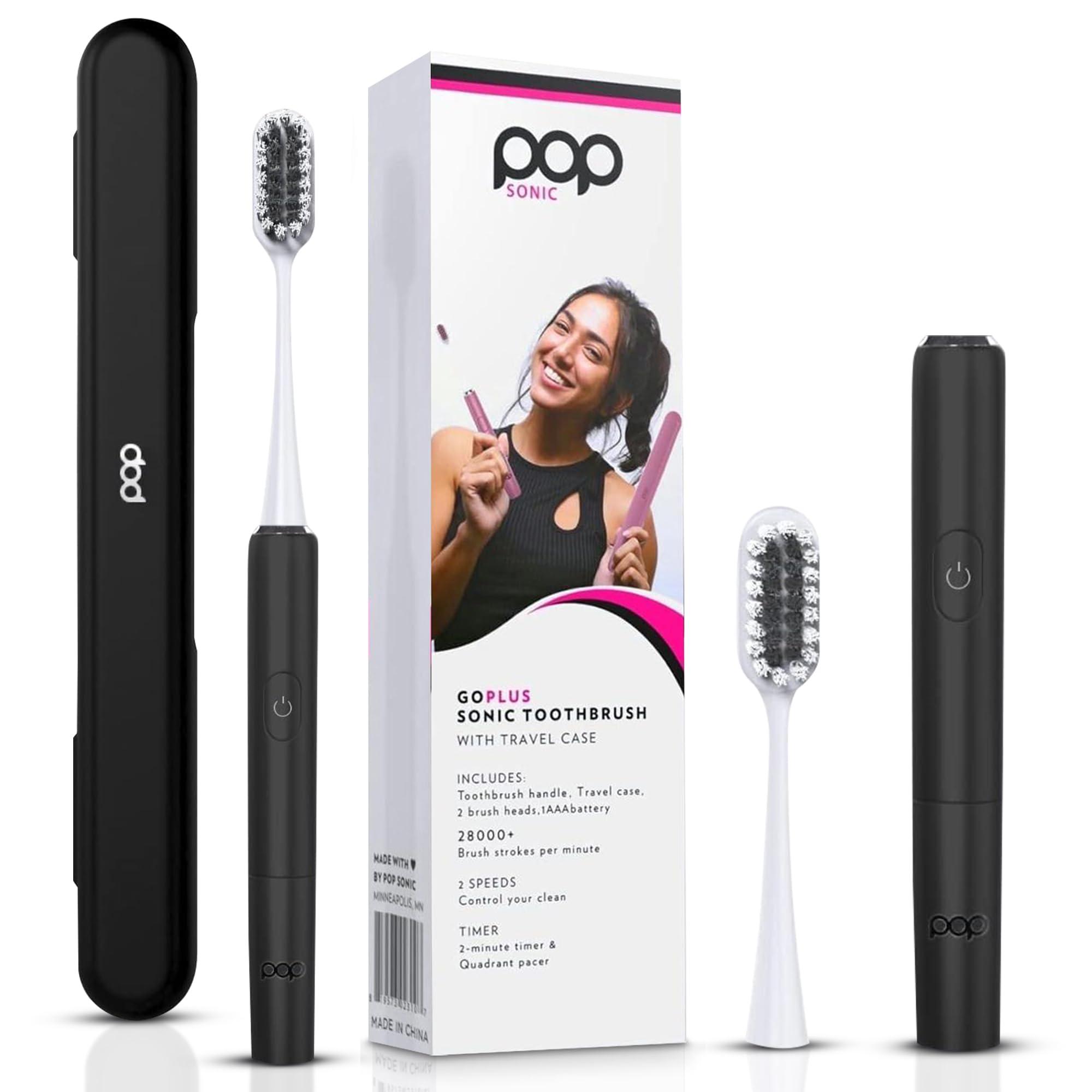 Pop Sonic Go Plus Sonic Toothbrushes for Adults w/Electric Toothbrush Case (Black) - Electric Toothbrush for Adults & Kids - Sonic Toothbrush w/ 2 Speeds - 18000-24000 Vibrations Per Minute