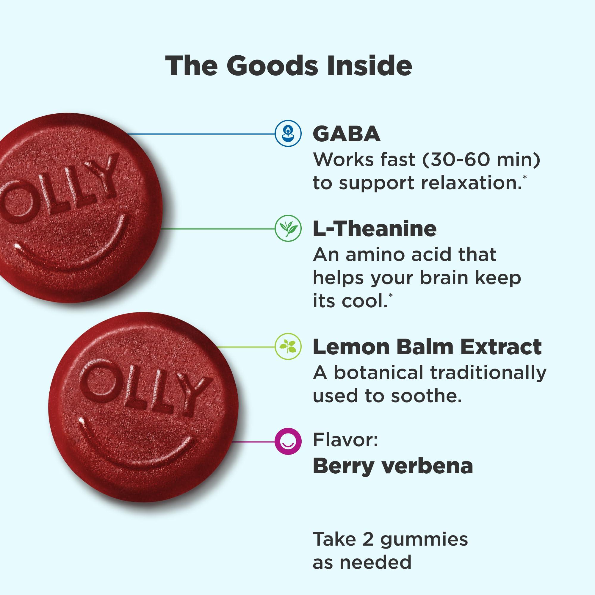 OLLY OLLY Goodbye Stress Gummy, GABA, L-Theanine, Lemon Balm, Stress Relief Supplement, Berry - 42 Count