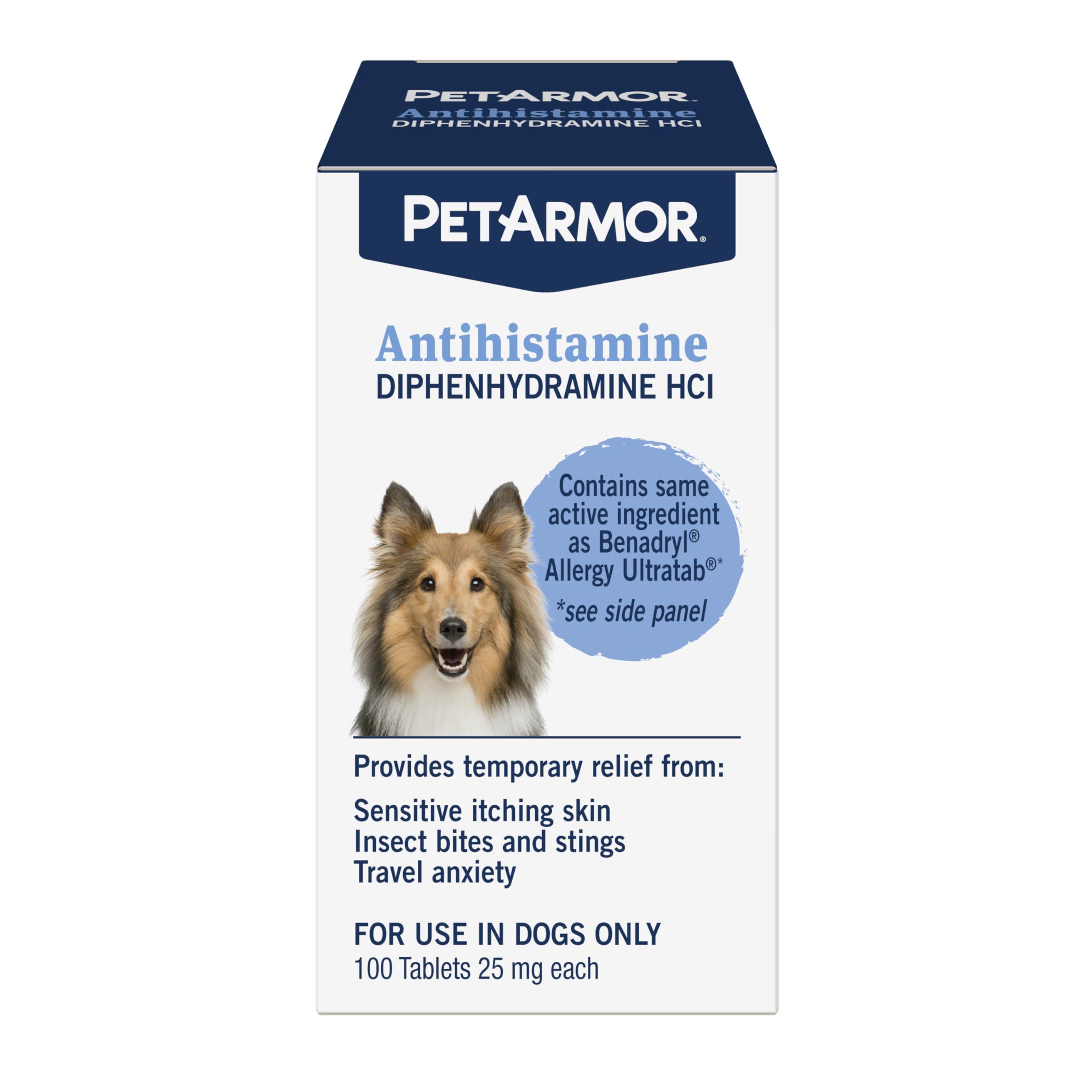 PetArmor PetArmor Antihistamine Allergy Relief for Dogs, Easy-to-Use Allergy Medicine for Dogs, Anti-Itch Medicine Provides Relief from Insect Bites, and Stings, 100 Tablets