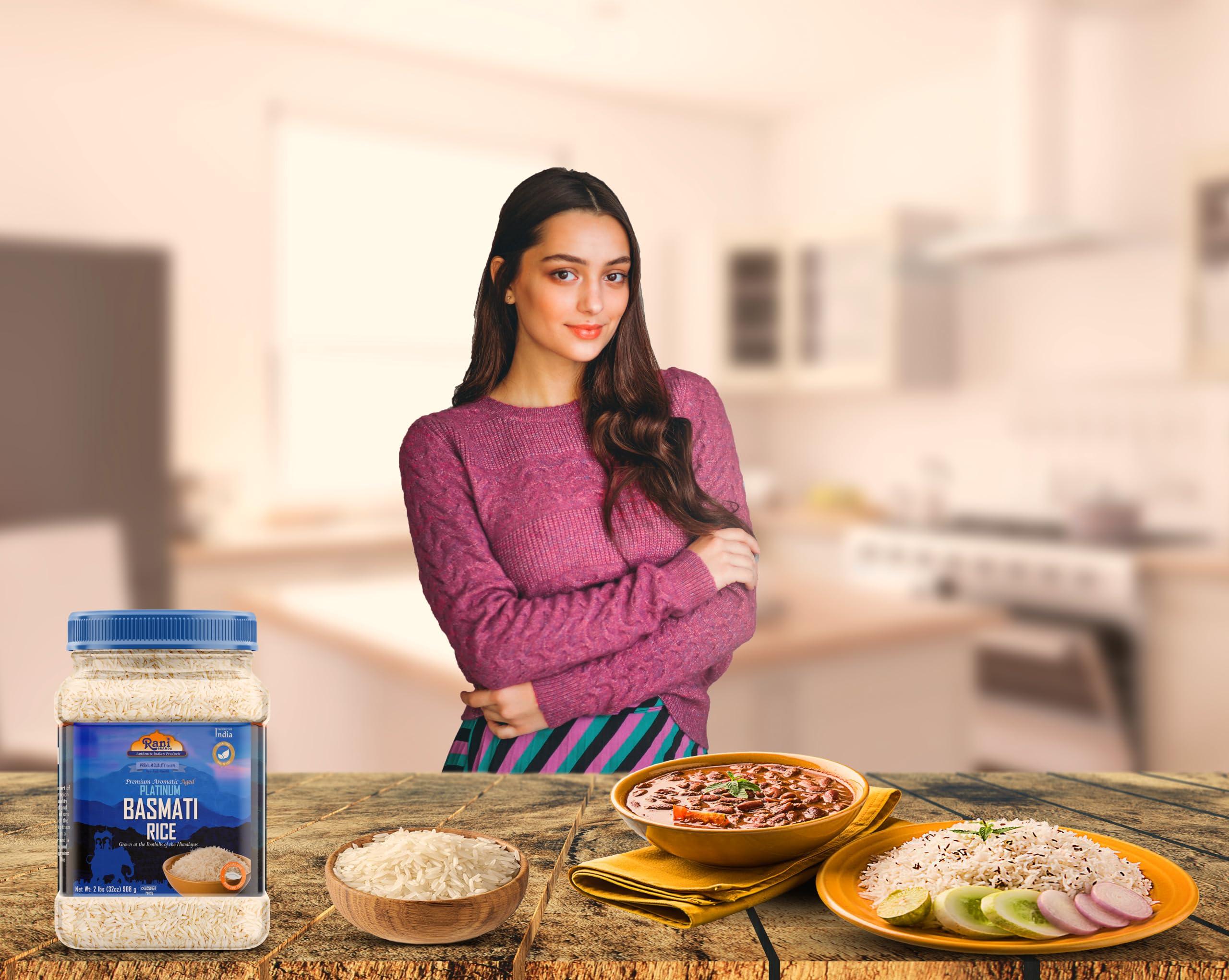 Rani Brand Authentic Indian Products Rani Platinum White Basmati Rice Extra Long Aged 32oz (2lbs) 908g PET Jar ~ All Natural | Gluten Friendly | Vegan | Indian Origin | Kosher | Export Quality