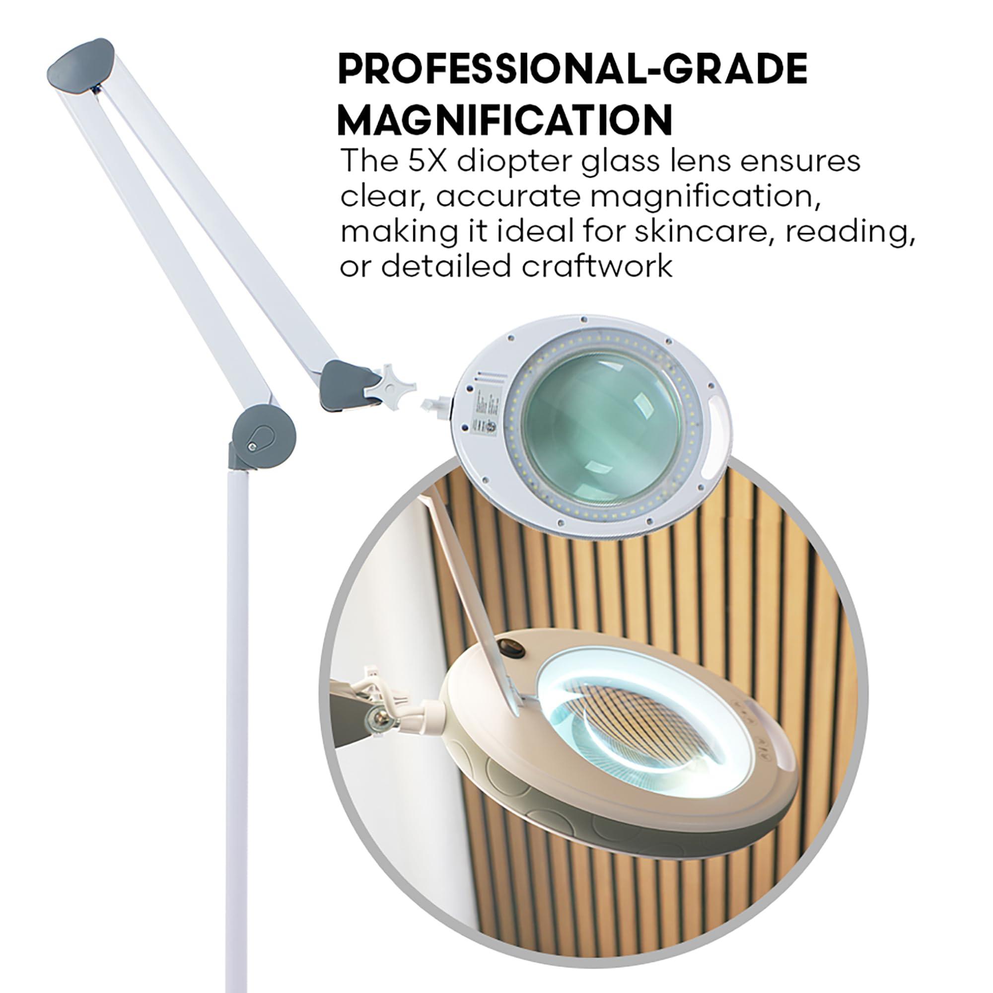 SKINACT Pro Series Moda LED (5X Diopter) Magnifying Lamp with Large Glass 5.5" Width and Touch Control Brightening Adjustment System