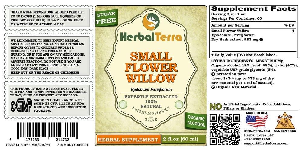 Herbal Terra LLC Small Flower Willow (Epilobium parviflorum) Tincture, Dried Herb Liquid Extract (Brand Name: HerbalTerra, Proudly Made in USA) 2x2 fl.oz (2x60 ml)