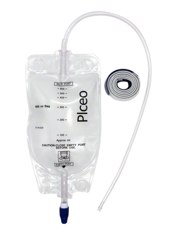 plceo Clear 600mL Urine Drainage Bag with 20\" Silicone Tube,Twist Drain Valve,nephrostomy Bag(2)