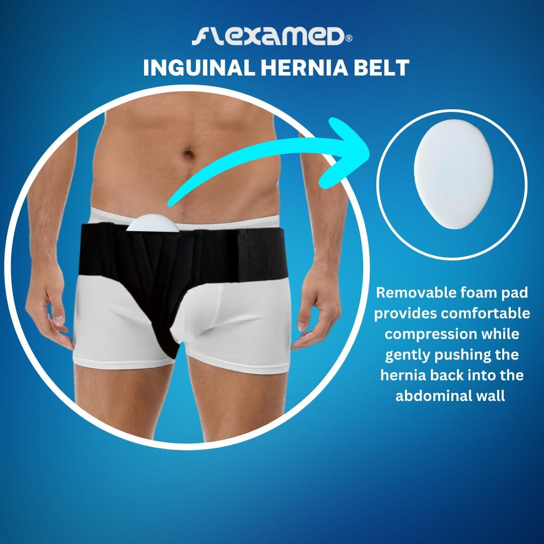 FlexaMed FlexaMed Right Side Inguinal Hernia Groin Belt with Compression Pad Black (M 32-36)