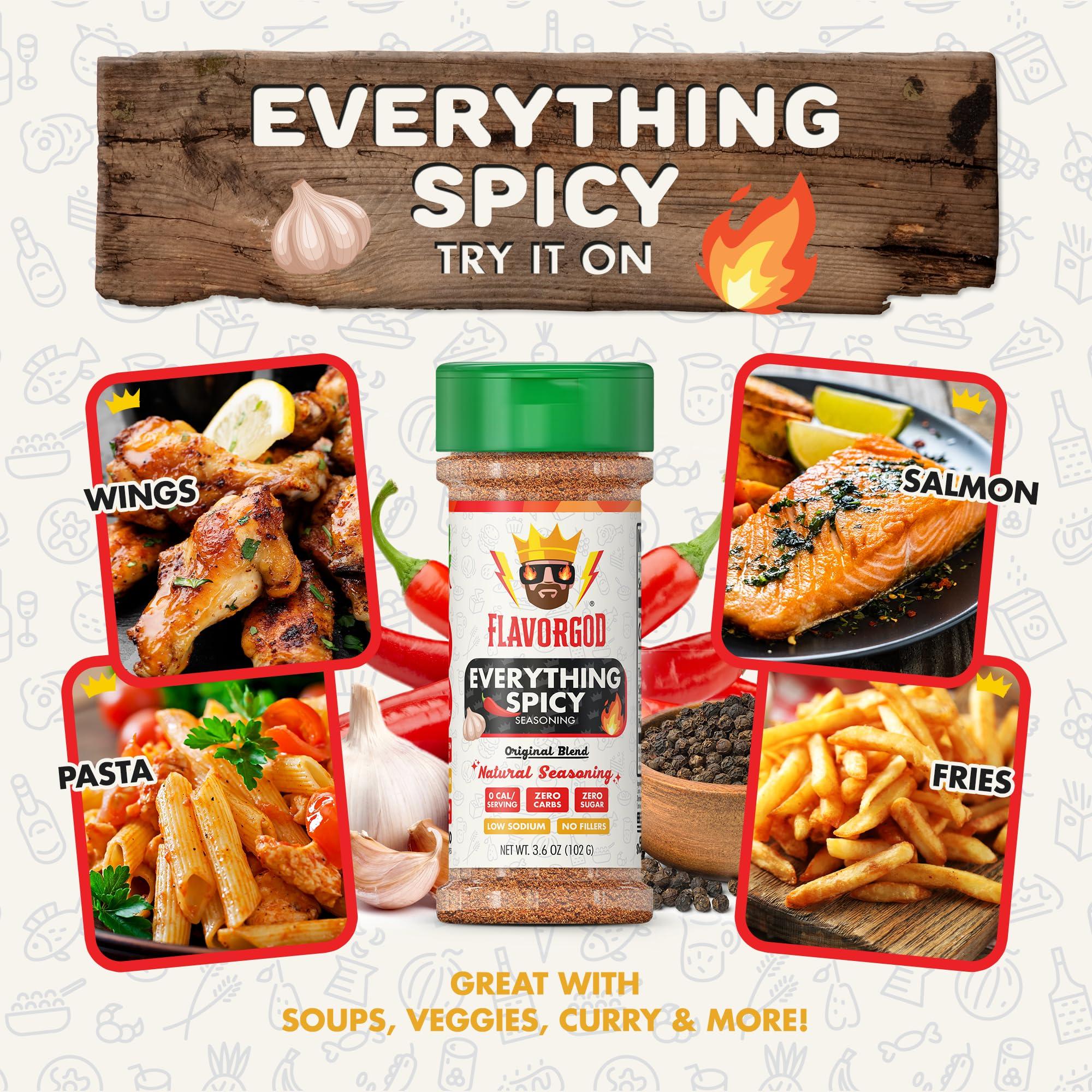 Flavor God Everything Spicy Seasoning Mix, 2 Bottles by Flavor God - Premium All Natural & Healthy Spice Blend for Steak, Salad, & Chicken - Kosher & Low Sodium - Great Flavor Spices and Seasoning Gift