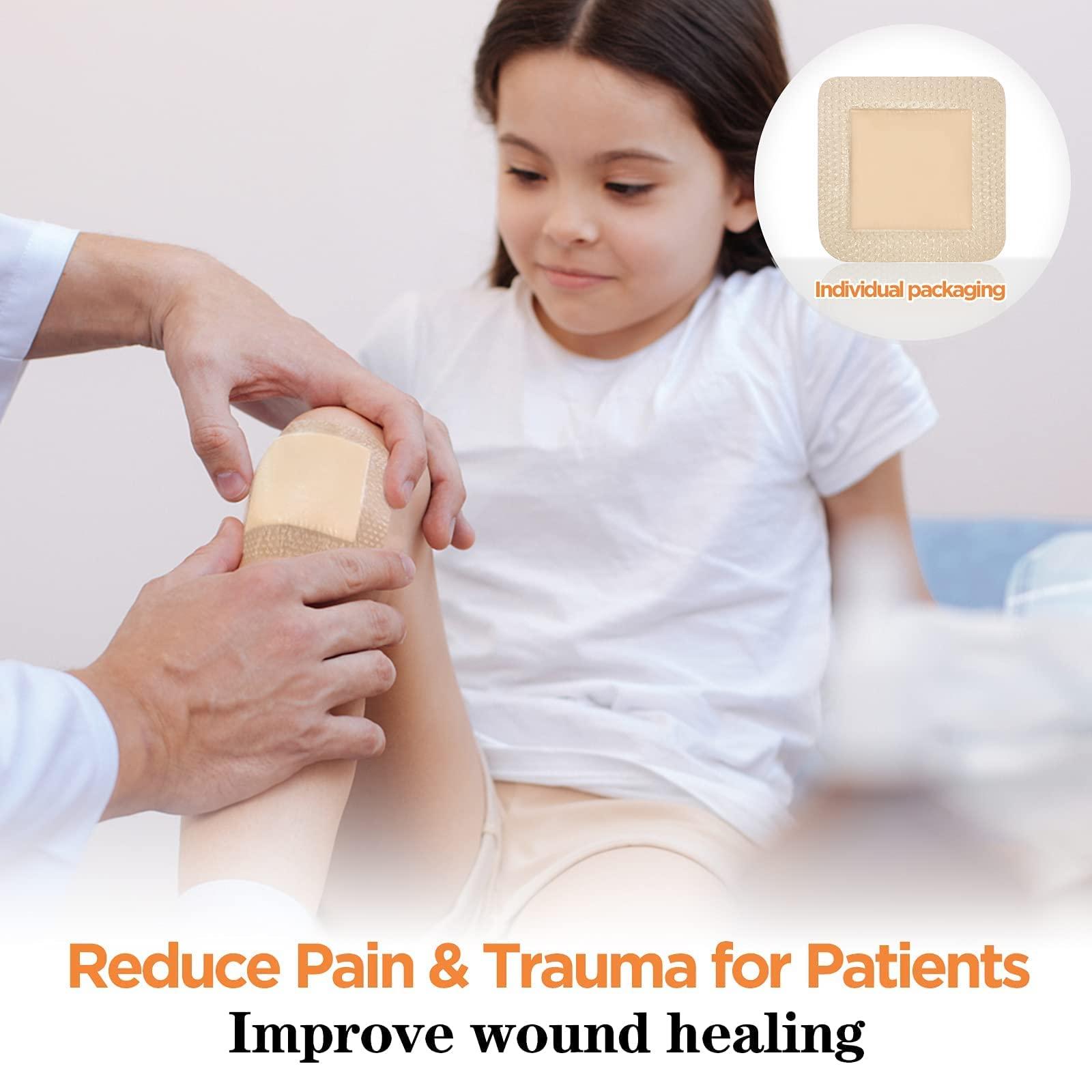 CARBOU Carbou Silicone Foam Dressing with Adhesive Gentle Border,10 Pcs 4\"x4\" and 5 Pcs 2\"x 2\"Adhesive Waterproof and High Absorbency Square Wound Care Dressing Bandage for Pressure Sore, Leg Ulcer, Diabet