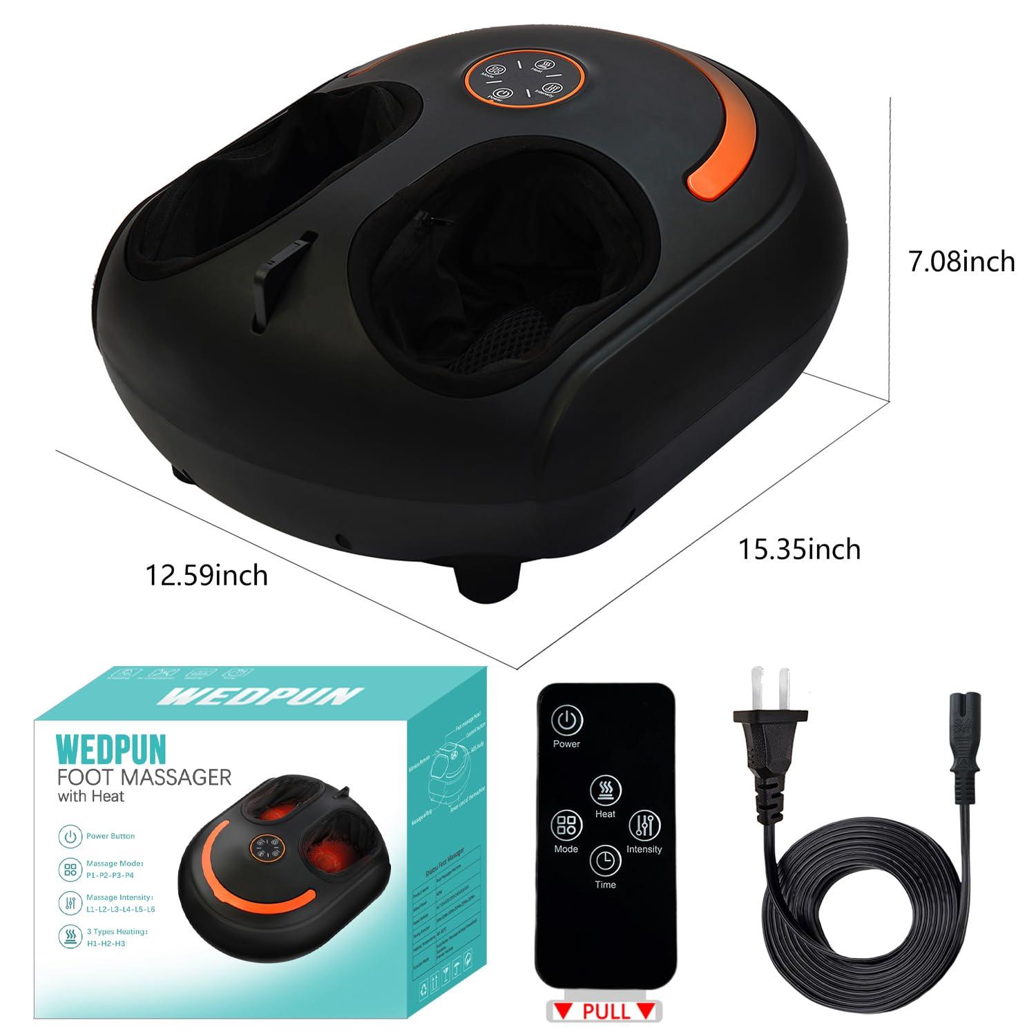 Wedpun Wedpun Foot Massager with Heat Shiatsu Foot Massager with Remote Deep Kneading Relief for Tired Electric Feet Massager Machine for Home and Office Gifts for Mom Dad Fits up to Men Size 13 Black