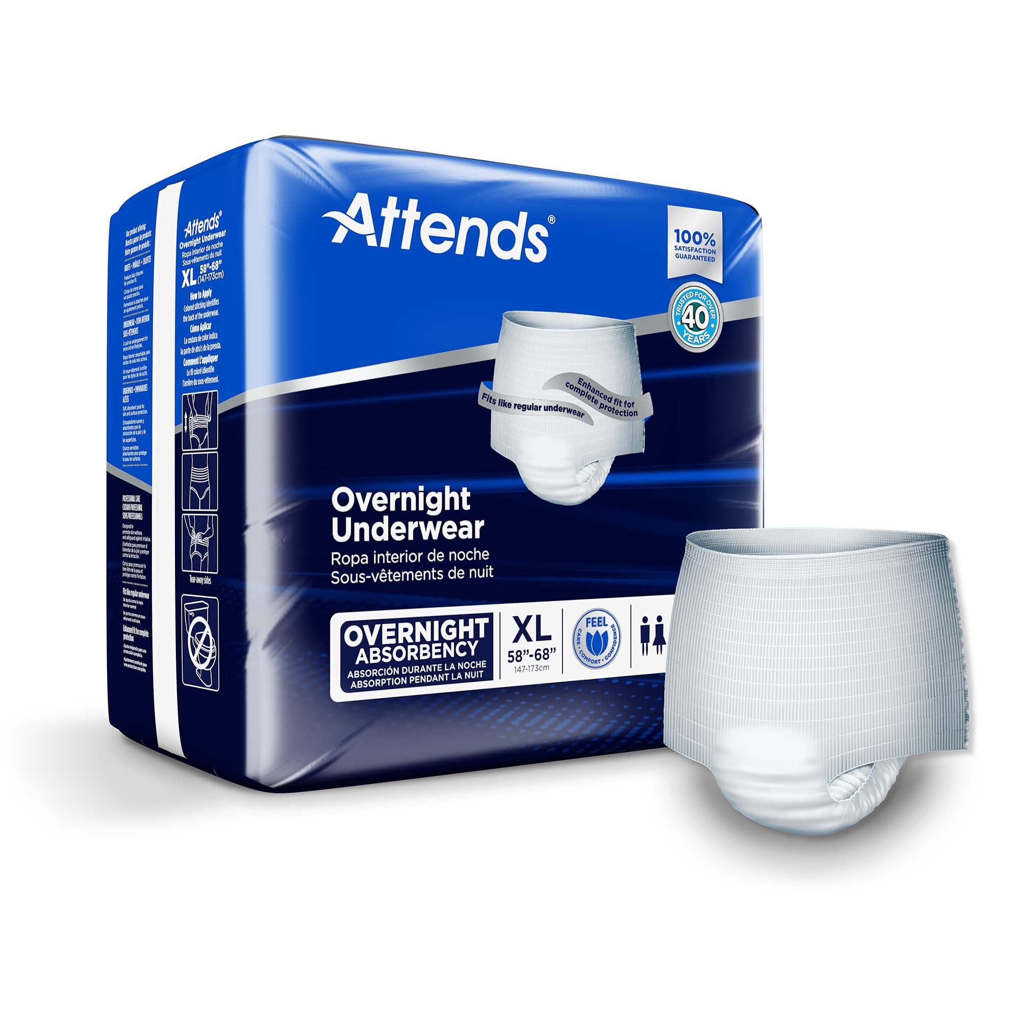 Attends Attends Overnight Underwear for Adult Incontinence Care with ConfidenceCuff™ Protection, Overnight Absorbency, Unisex, X-Large, 12 Count (x4)