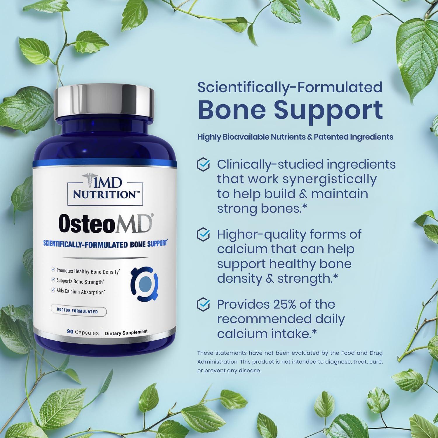 1MD Nutrition 1MD Nutrition OsteoMD for Comprehensive Bone Support | with Calcium Hydroxyapatite, Vitamin D3 & K2 | 180 Capsules (2-Pack)