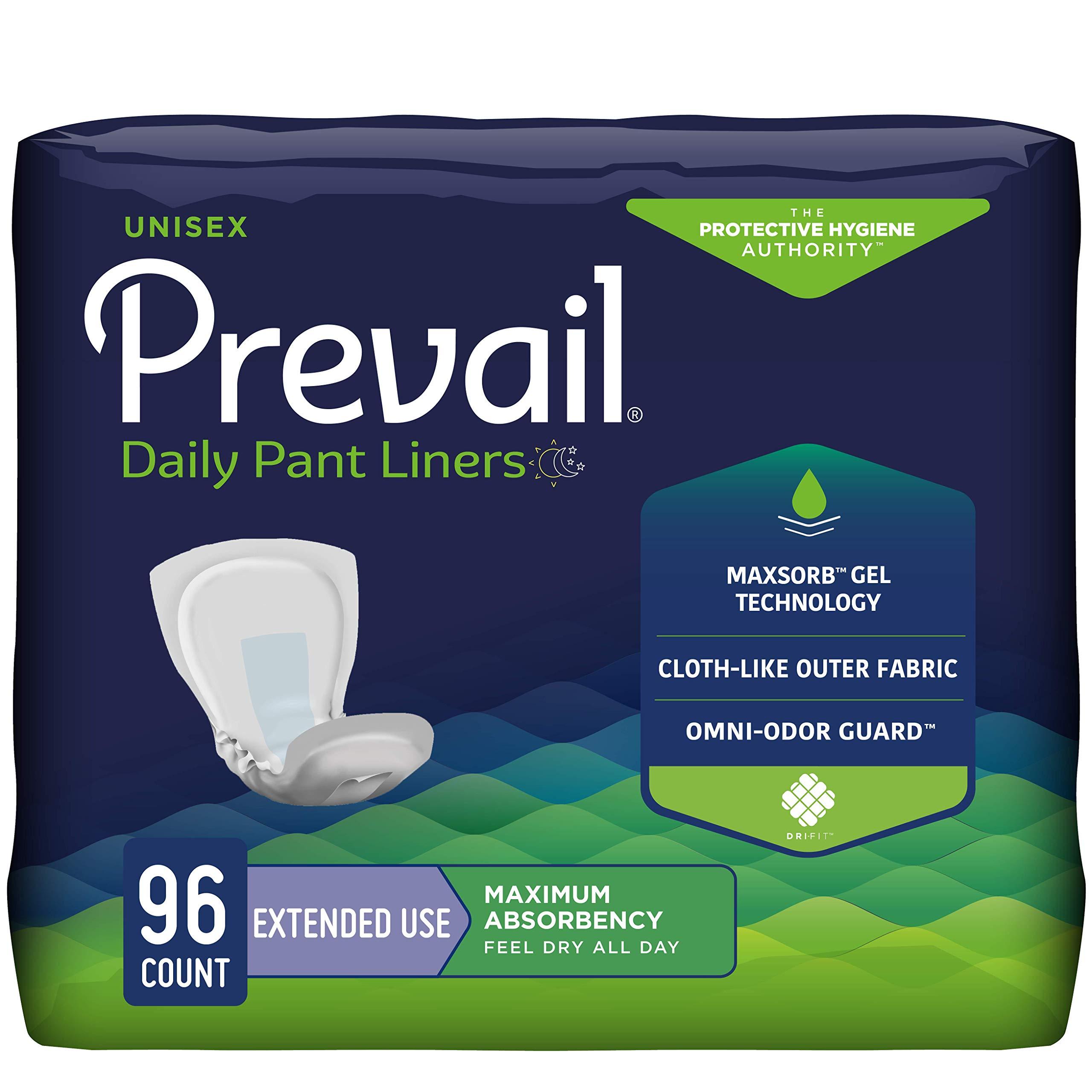 Prevail Prevail Incontinence Pant Liner - Unisex Adult Incontinence Pant Liners - Disposable Adult Pant Liner for Men & Women - Extended Use - 96 Count (6 Packs of 16)
