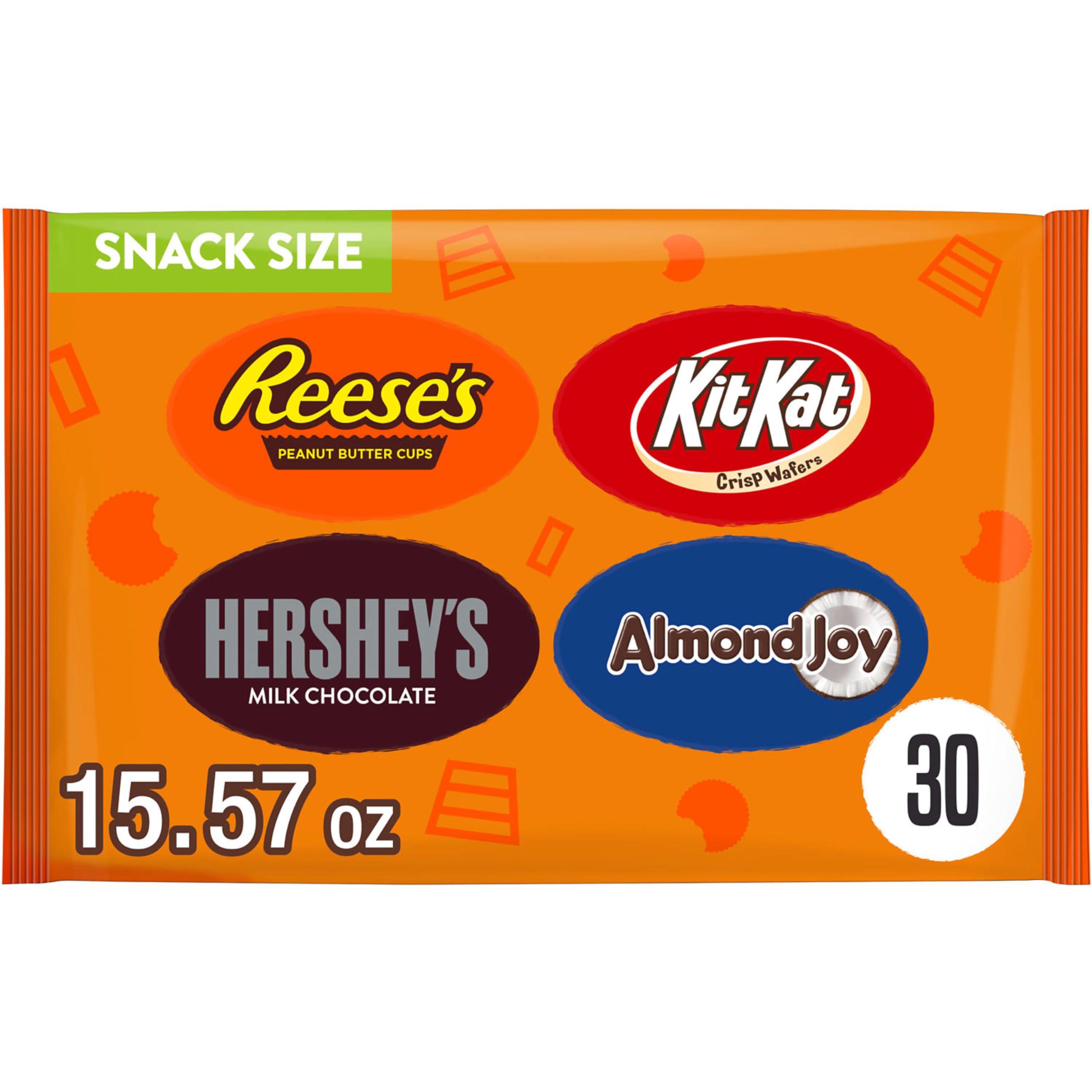 HERSHEY'S Hershey Assorted Chocolate Snack Size, Candy Bag, 15.57 oz (30 Pieces)