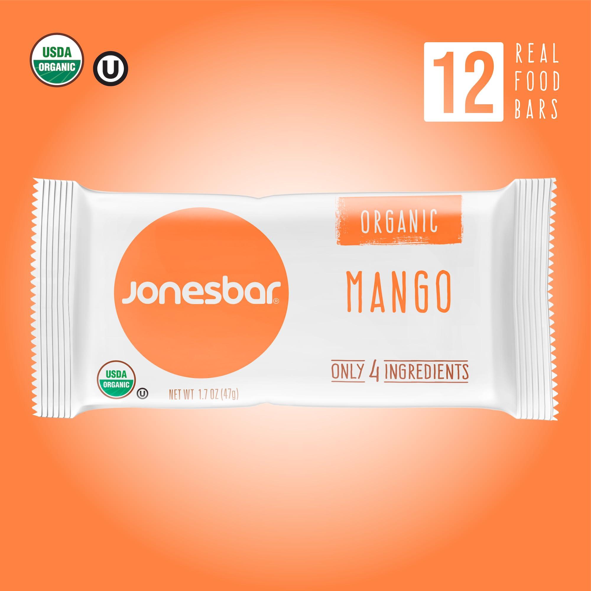 jonesbar JONESBAR (Mango Almond, 12 Count (Pack of 1)) USDA Organic Fruit & Nut Bar, Non-GMO, Kosher, Vegan, Gluten Free, Simple Snack Bar
