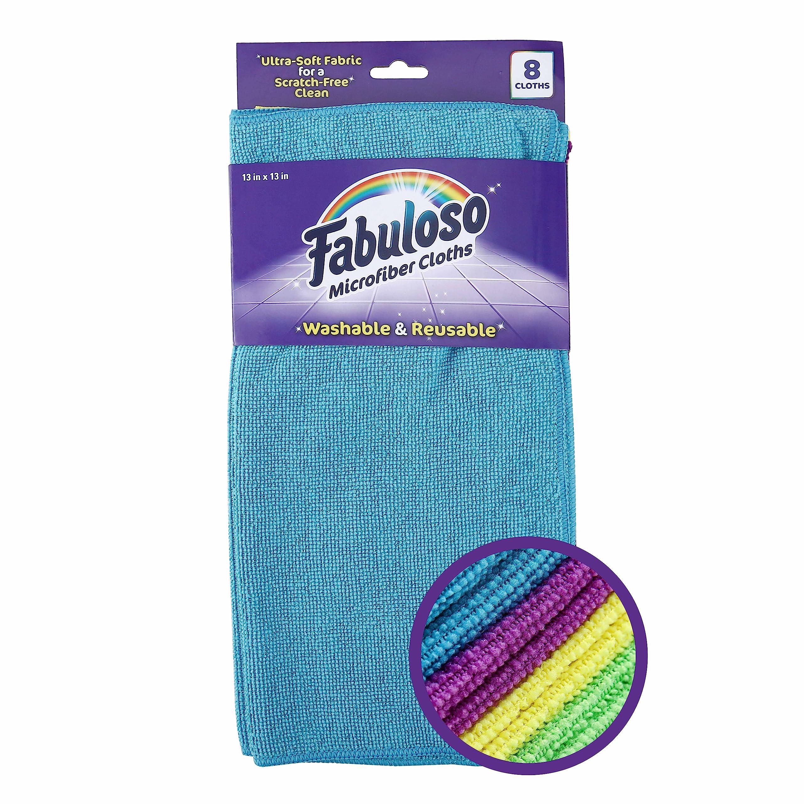 Fabuloso Fabuloso Microfiber Cleaning Cloths - Rainbow Colors - Lint-Free Microfiber Cloths for House, Kitchen, and Car - Reusable, Washable, Absorbent Towels for Glass, Windows & Wood Furniture - 1 Pack, 8 Ct