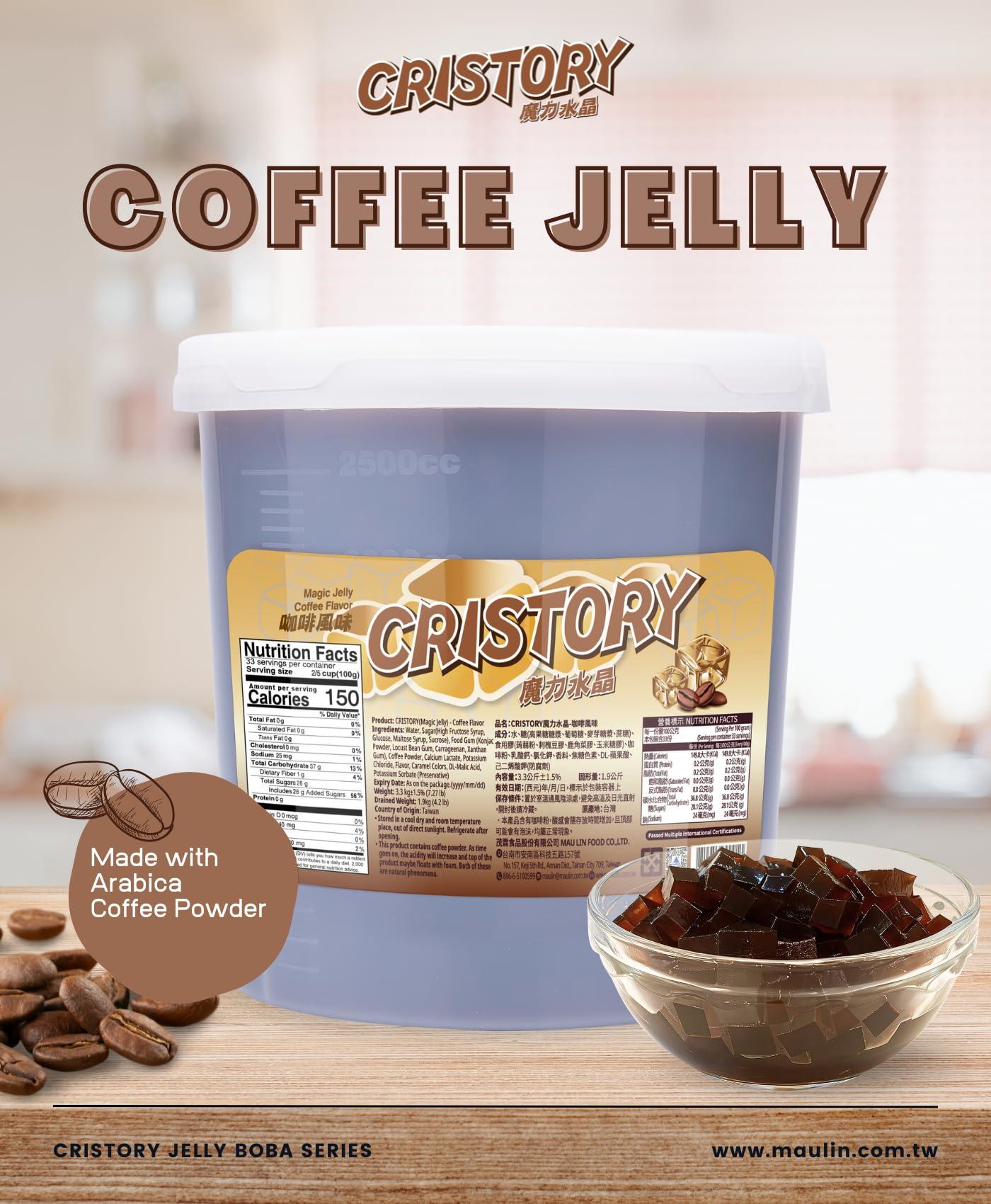 CRISTORY CRISTORY Coffee Jelly Jar (7.27 lbs), Authentic Arabica Coffee, Pre-Sweetened and Ready To Serve, 100% Gluten Free & Fat Free, Vegan Friendly, Bubble Tea, Toppings for Beverage & Desserts