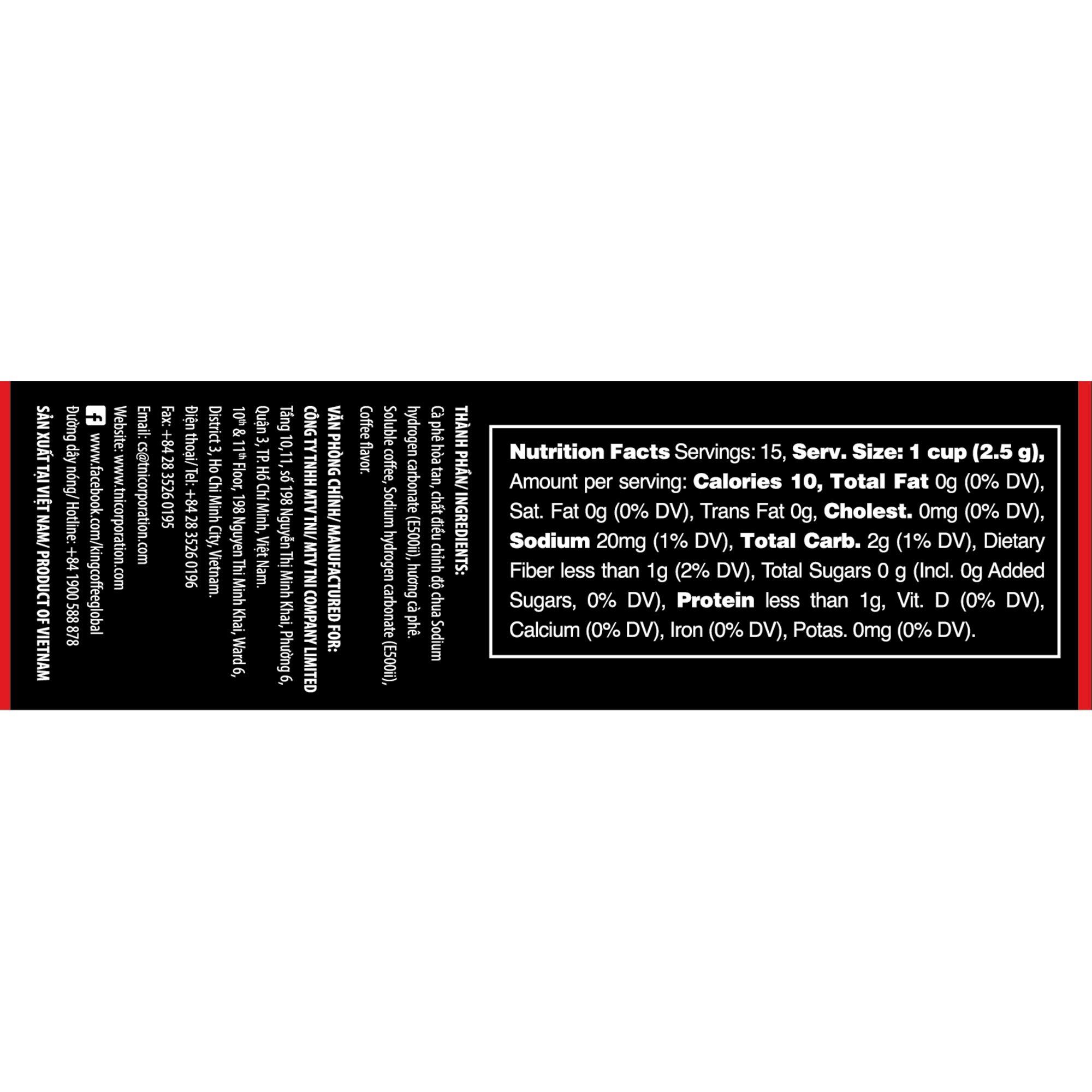 TNI King Coffee King Coffee Espresso Instant Coffee Vietnamese Coffee Arabica Instant Coffee Mix Medium Roast 15 sticks per box x 2.5g - Pack of 2