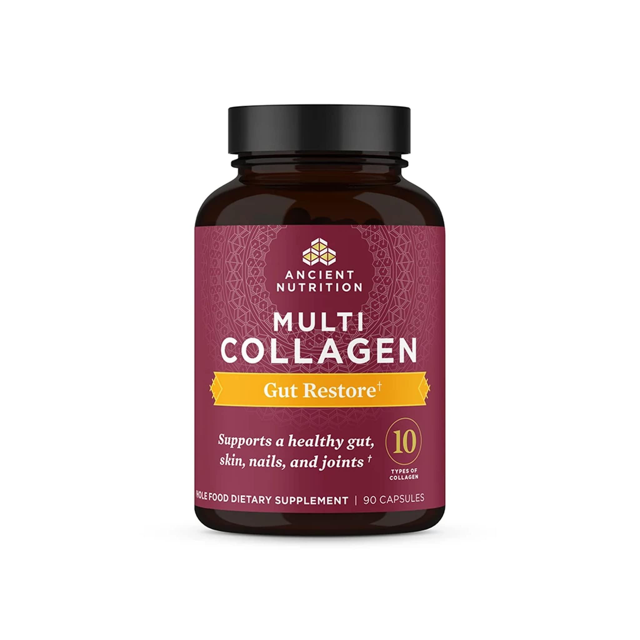 Ancient Nutrition Collagen Pills with Probiotics for Gut Health by Ancient Nutrition, Multi Collagen Capsules Gut Restore 90 Ct, Supports Gut, Joints, Hair & Nails, Gluten Free, Paleo and Keto Friendly