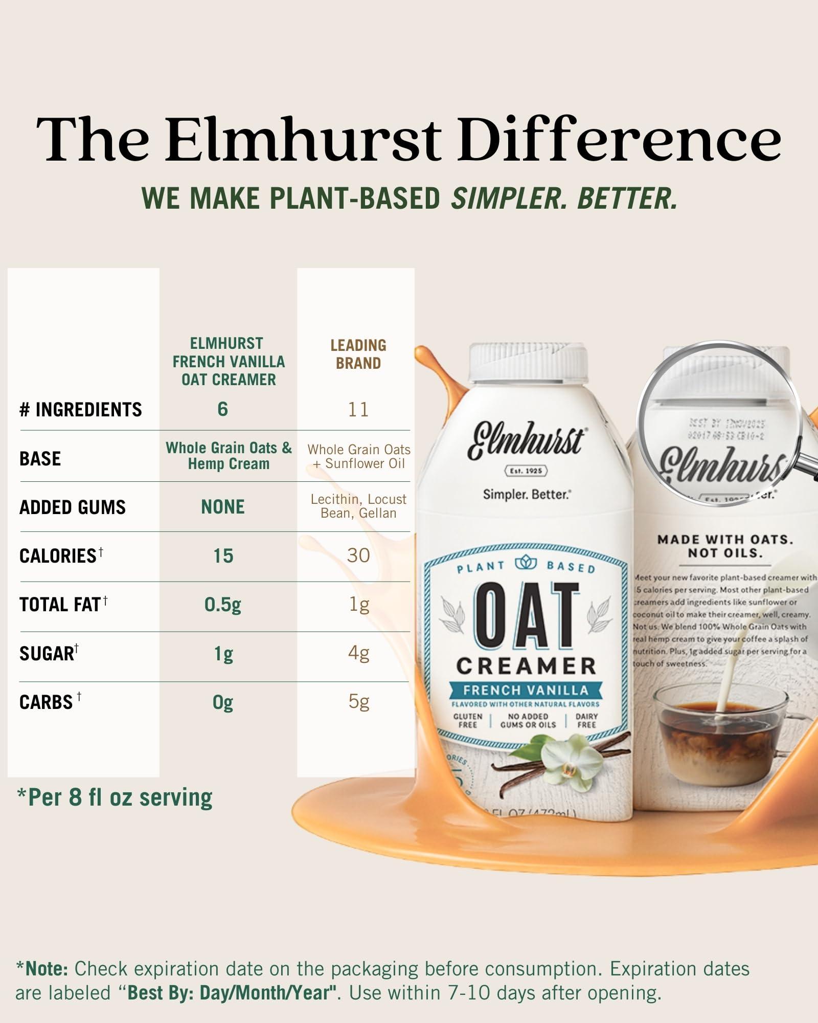 Elmhurst Elmhurst 1925 French Vanilla Oat Creamer, Plant-Based, Vegan, 16 Ounce (Pack of 6)