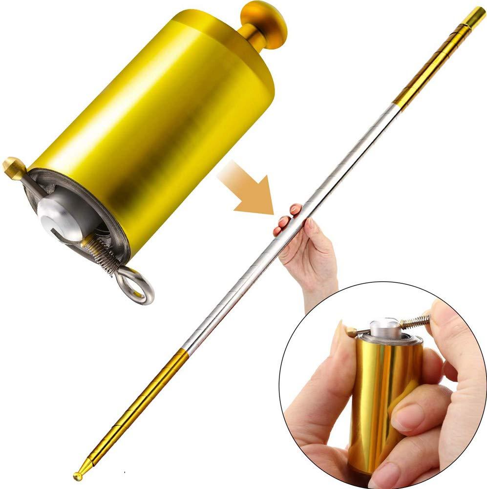 Surakey Pocket Staff Magic Telescopic Stick | Elevated Staff Stick I Collapsible Retractable Expandable Bow Extendable Portable Expanding Metal Cane Pop Out Wands (130cm Gold Silver)