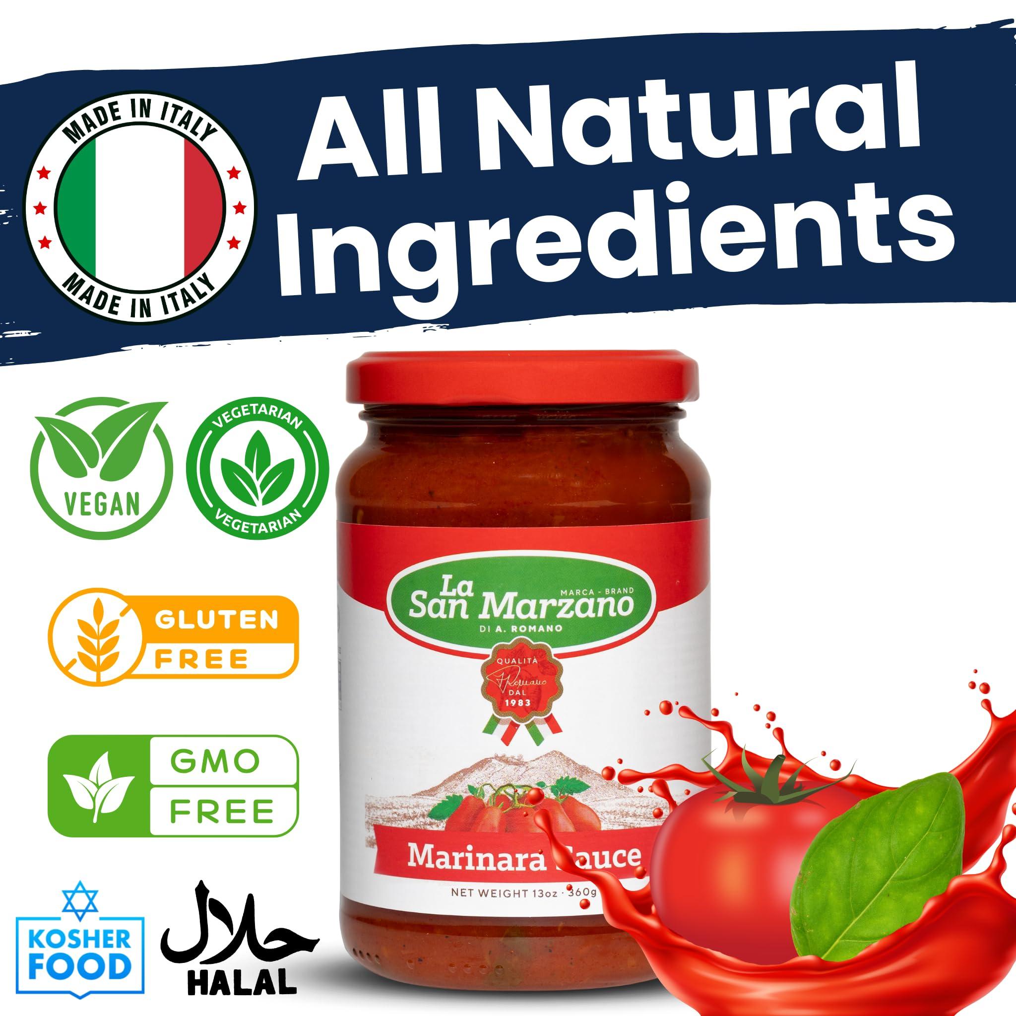 La San Marzano La San Marzano - Marinara Sauce - Pasta Sauce with 100% Italian Tomatoes Made in Italy - Peeled Tomatoes with Fresh and Natural Ingredients Non GMO Tomatoes, Vegan, Gluten Free, Kosher, Mediterranean Diet 13 Ounce Jar