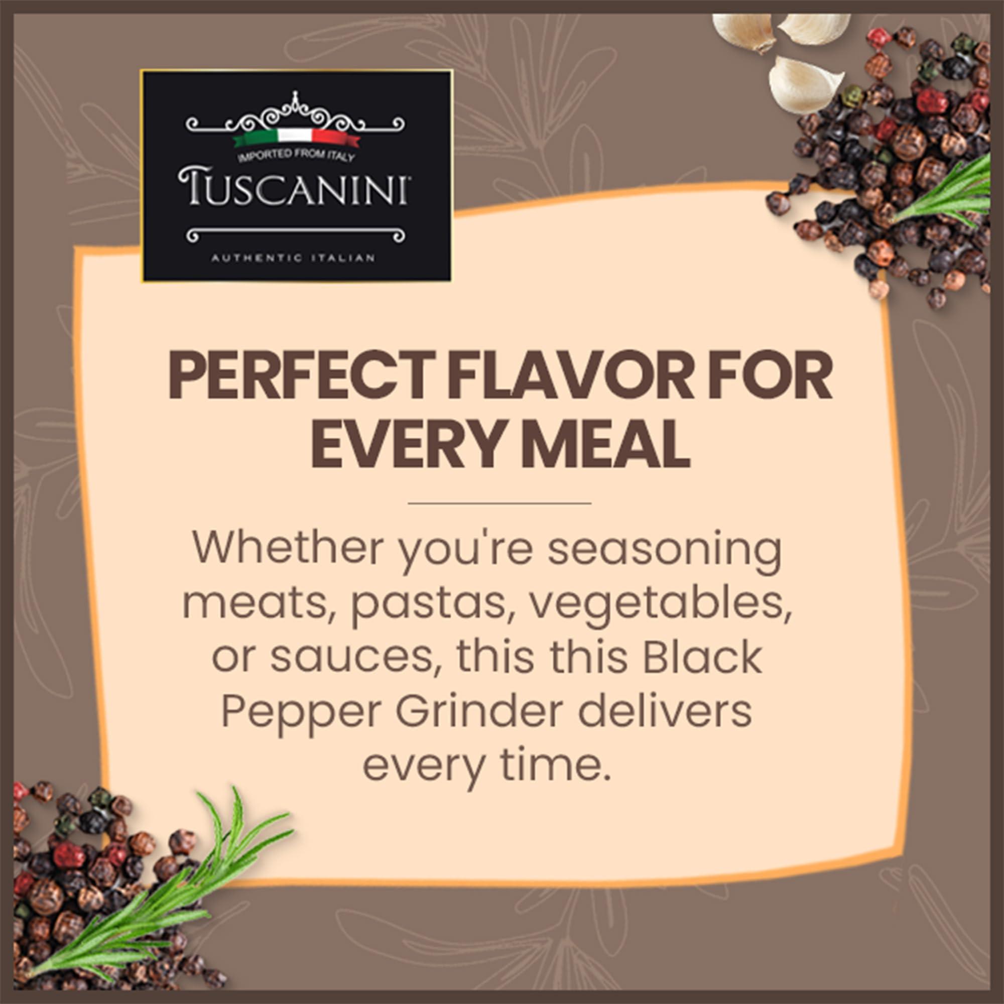 Tuscanini Tuscanini Premium Black Pepper Spice Grinder, 1.76oz | Freshly Ground Pepper | Product of Italy
