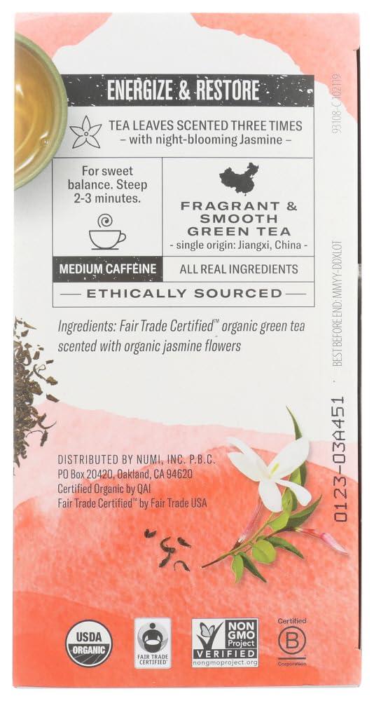 Numi NUMI Organic Tea Green Tea, Organic, 18 Bags/BX, Jasmine Green SKU-PAS931877