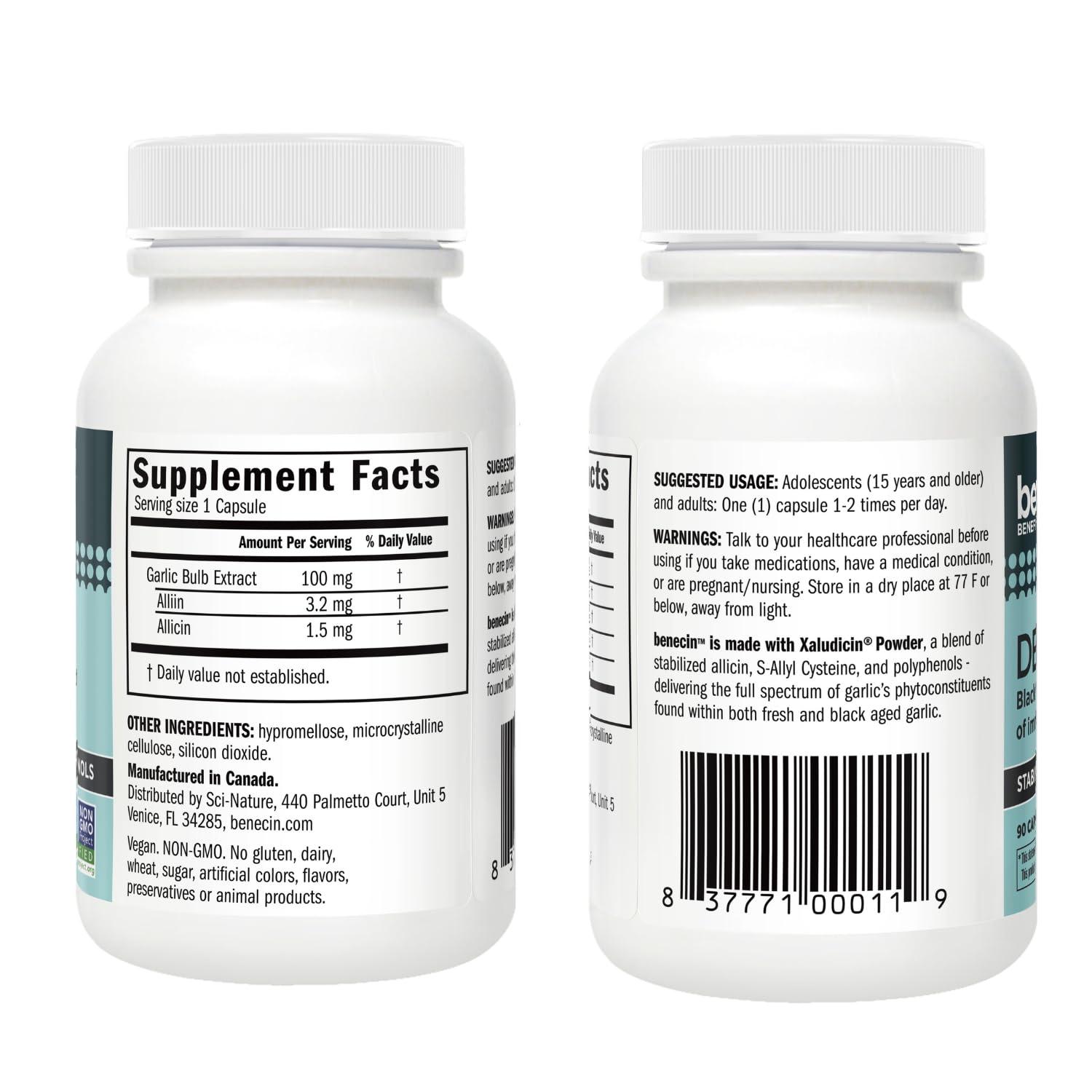 Benecin Benecin Defense 1500 mcg Stabilized Allicin per Capsule | Plus high Amounts of SAC & Polyphenols from Black Garlic | Powerful Support of Immune & Heart Function (90 Count, 90, Count)