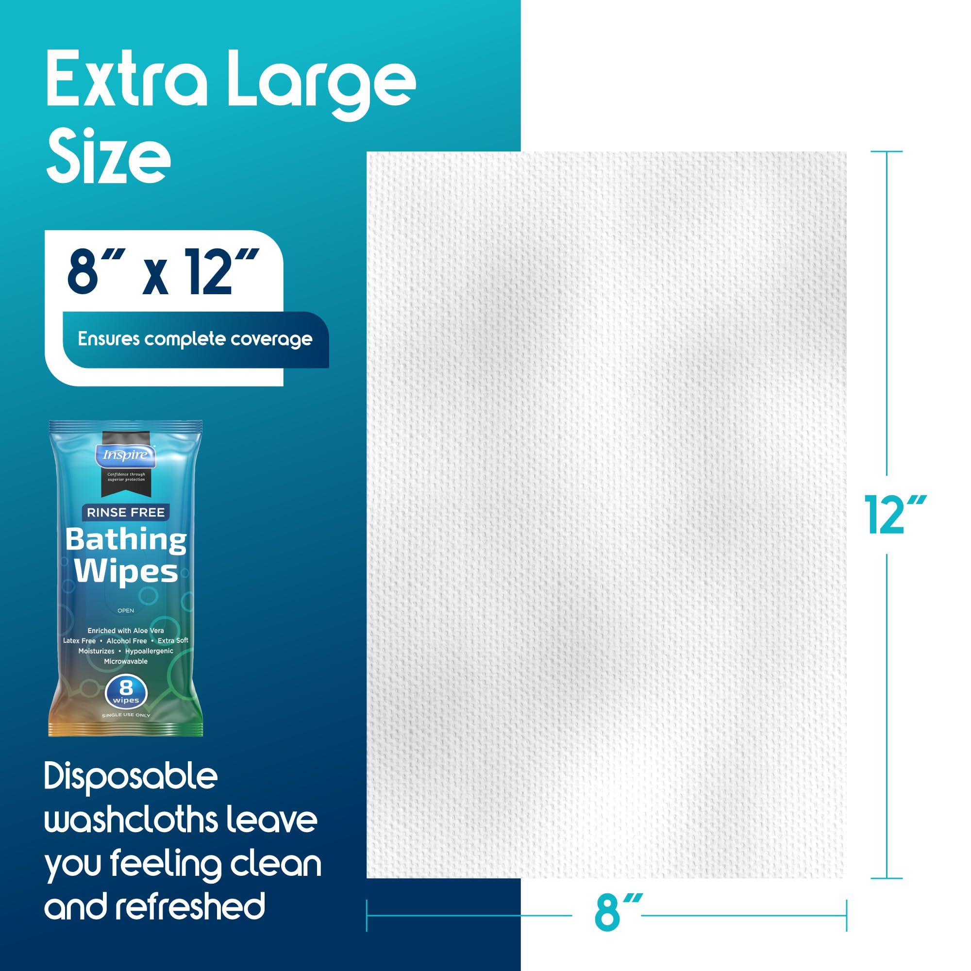 Inspire Inspire Rinse Free Body Wash Wipes | Bathing Wipes, Shower Wipes | Extra Large Adult Wipes With Aloe | Cleansing Adult Wipes | Body Wipes For Women And Men | Disposable Washcloths For Adults Bathing