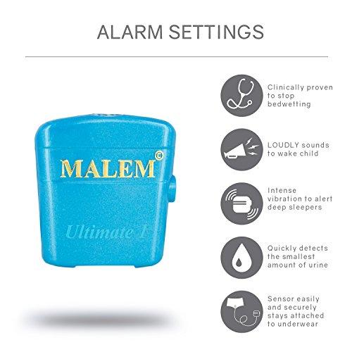 Malem Malem Ultimate Bedwetting Alarm (Blue) for Boys and Girls - Loud Sound and Strong Vibration Wake Even Deep Sleepers - Award Winning Enuresis Alarm