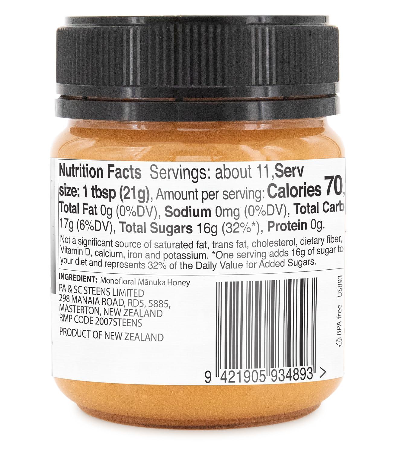 Steens Steens Manuka Honey - MGO 830+ - Pure & Raw 100% Certified UMF 20+ Manuka Honey - Bottled and Sealed in New Zealand - 4 x 7.9 oz