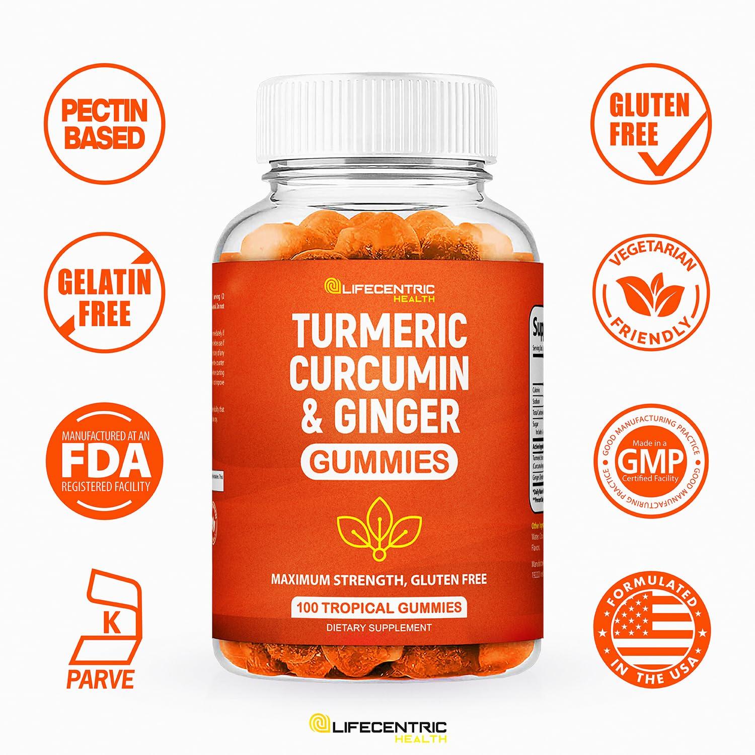 LifeCentric Health Turmeric Gummies for Adults and Kids | Max Strength Turmeric and Ginger Supplement | Vegan Organic Natural Turmeric Curcumin Gummies for Overall Health | Best Turmeric Supplement with Ginger
