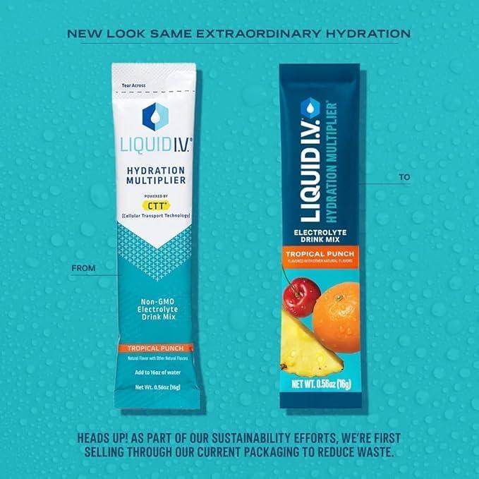 Liquid I.V. Liquid I.V. Hydration Multiplier - Tropical Punch - Hydration Powder Packets | Electrolyte Powder Drink Mix | Convenient Single-Serving Sticks | Non-GMO | 16 Servings (Pack of 12)