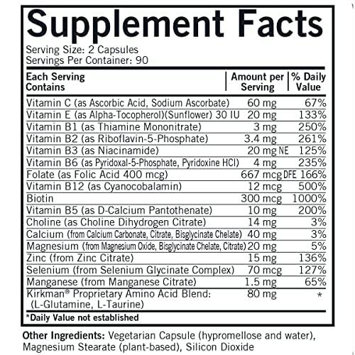 Kirkman Kirkman - EveryDay Multivitamin without Vitamins A & D - 180 Capsules - Comprehensive Multivitamin - Mineral Support - Hypoallergenic