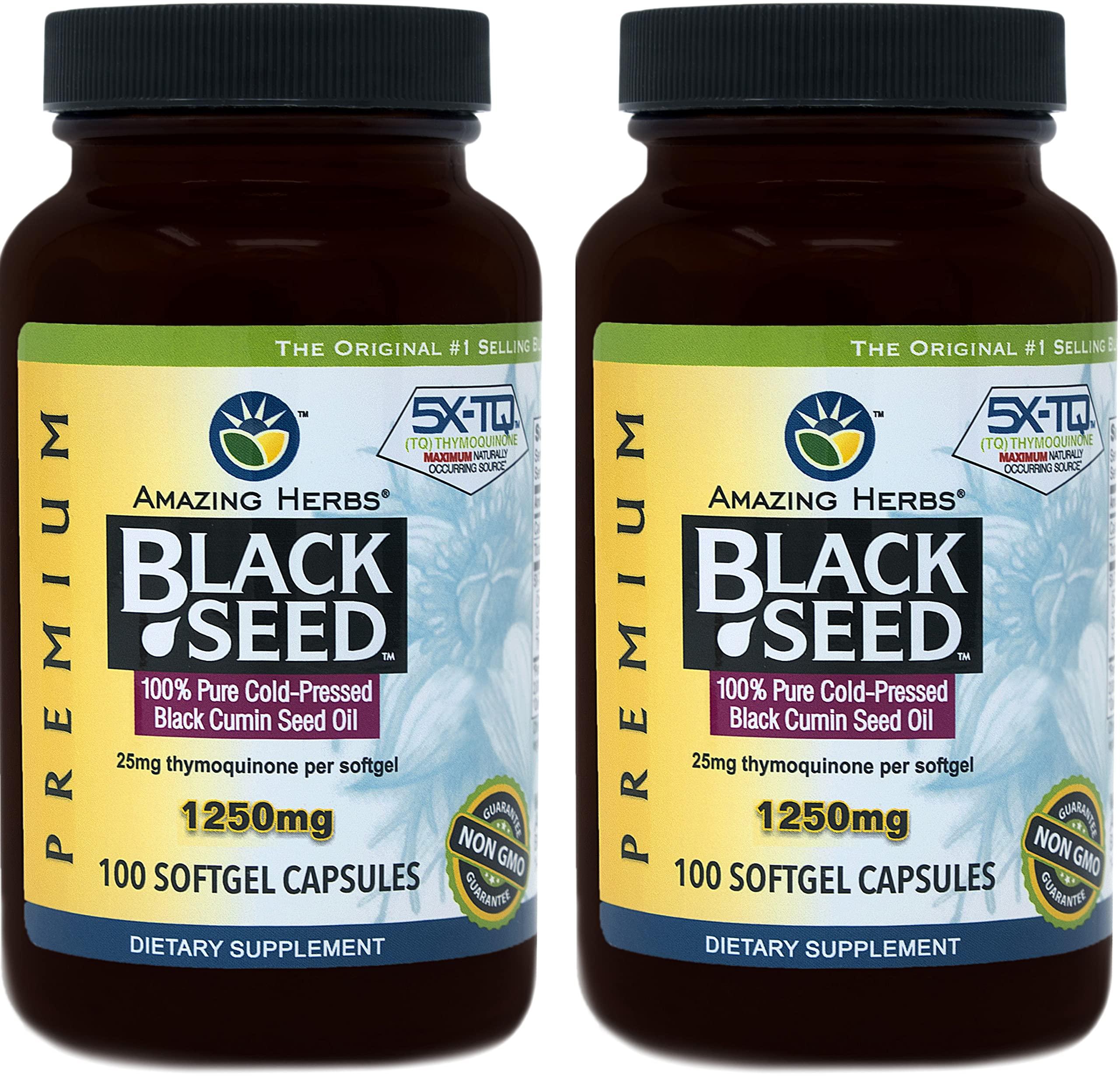 Amazing Herbs Amazing Herbs Black Seed Oil Pills 1250mg, 100 Softgel Capsules (Pack of 2)
