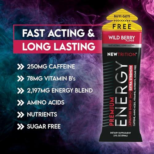 Newtrition NewTrition Extra Strength Energy Shots, Caffeine Energy Shots with Vitamin B & Amino Acids, Sugar-Free Vitamin Energy Shot, 1.7 fl oz, Mixed Flavors, 12 Count