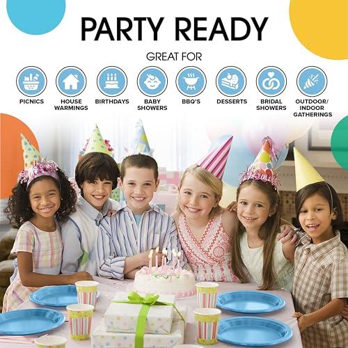 Exquisite Exquisite 9 & 7 Inch. Dinner Plate Combo 100 Pack Light Blue & Pink Plastic Plates Disposable, 50-7 Inch Dessert Plates & 50-9 Inch Dinner Plates Light Blue & Pink Plate Set Plastic Plates For Party