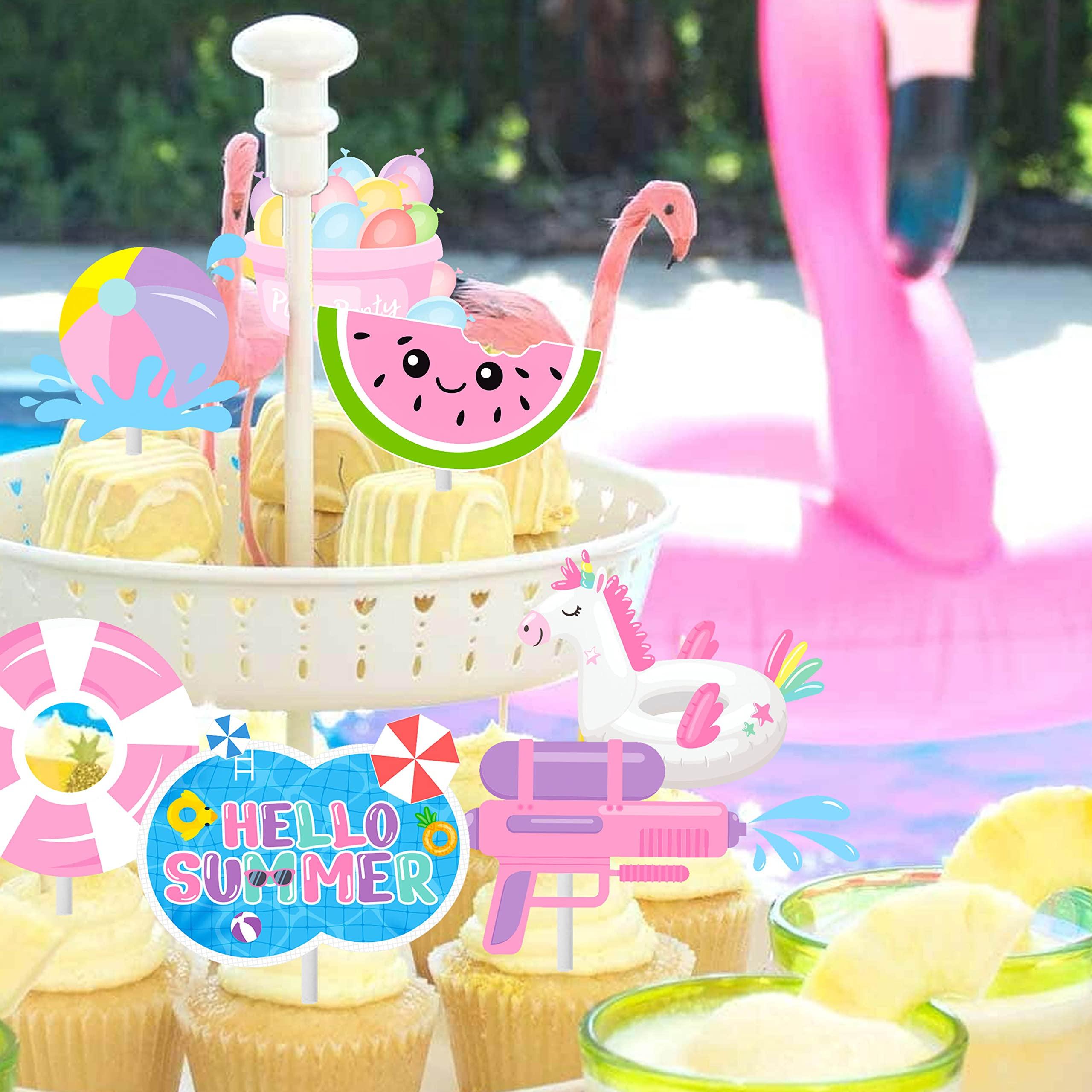 C L cooper life 36Pcs Summer Pool Cupcake Toppers Pool Party Decorations Swimming Pool Cupcake Toppers Water Pool Themed Birthday Cake Picks for Swimming Baby Shower Party Supplies