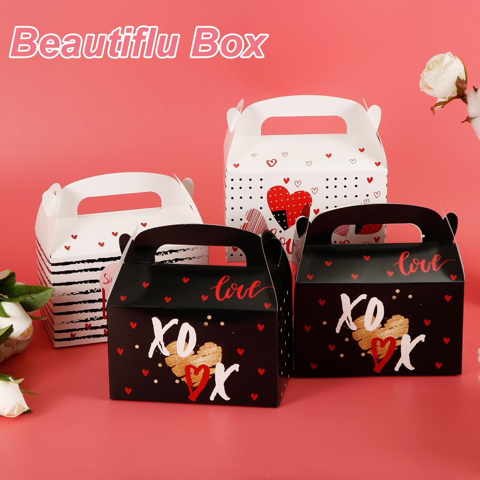 PEUTIER PEUTIER 12pcs Valentine\'s Day Gift Box, Heart Theme Candy Boxes Love Printed Bakery Boxes Sweet Colorful Goody Bag Cookie Treat Cardboard Box for Kids Party Favor Classroom Exchange Prizes