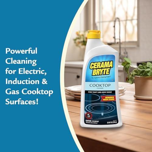 Cerama Bryte Cerama Bryte Combo Kit POW-R Grip, Scraper, Pad & Removes Tough Stains Cooktop and Stove Top Cleaner for Glass - Ceramic Surfaces, 10 Ounces, 4 Piece