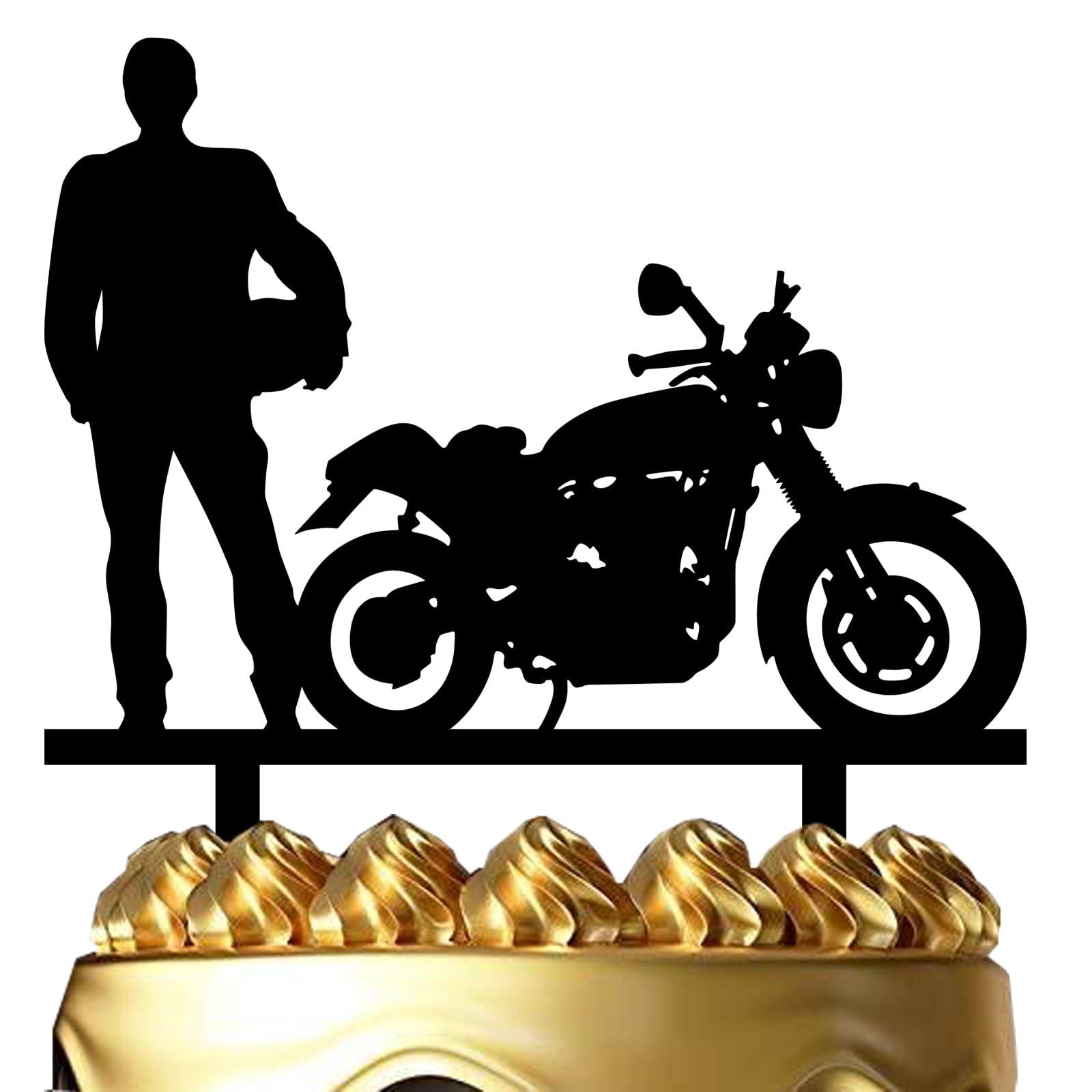 keonsatrz Motorcycle Happy Birthaday Cake Topper Motorbike Rider Racing Theme Party Cake Topper Cool biker Happy Birthday Cake Topper for Motorbike Theme Party Supplies