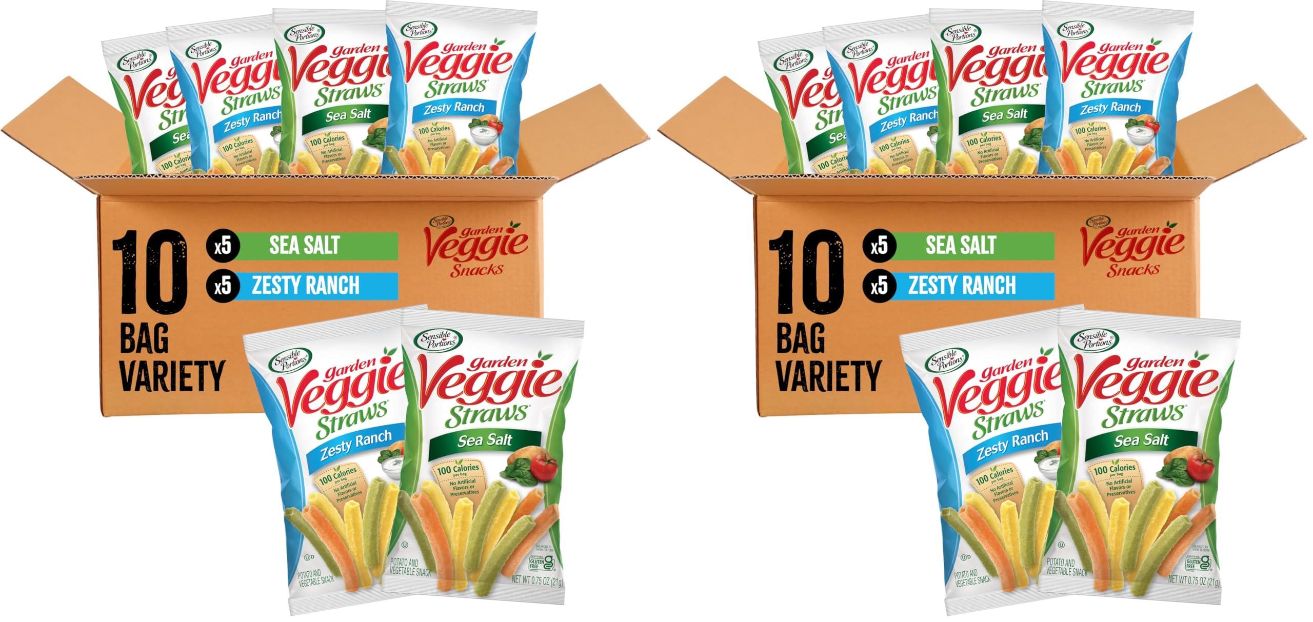 Sensible Portions Sensible Portions Veggie Straws Multi-Pack, Sea Salt and Zesty Ranch Flavor, Gluten-Free Chips, Individual Snacks, 0.75 Ounce Bag, (Pack of 20)