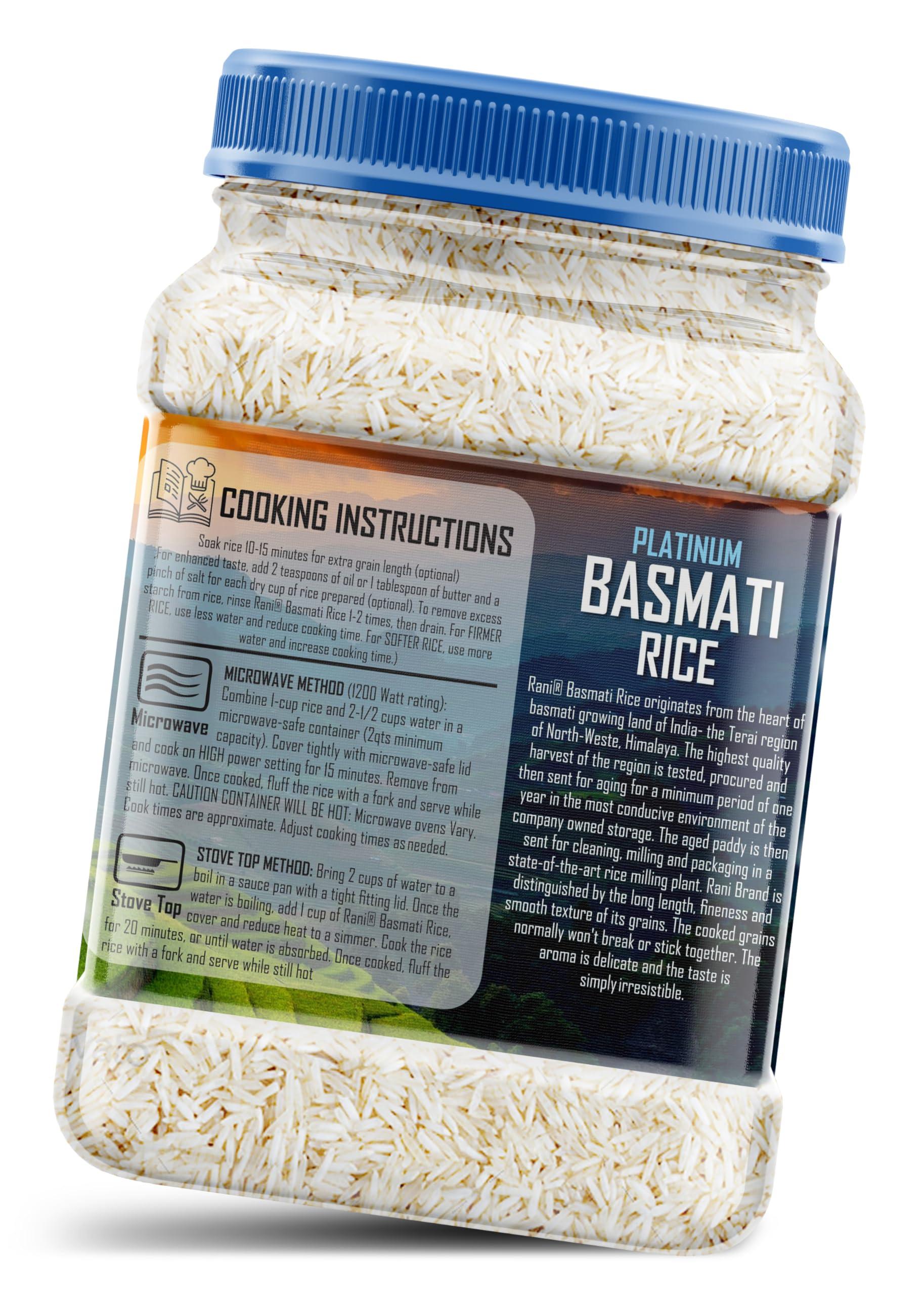 Rani Brand Authentic Indian Products Rani Platinum White Basmati Rice Extra Long Aged 32oz (2lbs) 908g PET Jar ~ All Natural | Gluten Friendly | Vegan | Indian Origin | Kosher | Export Quality