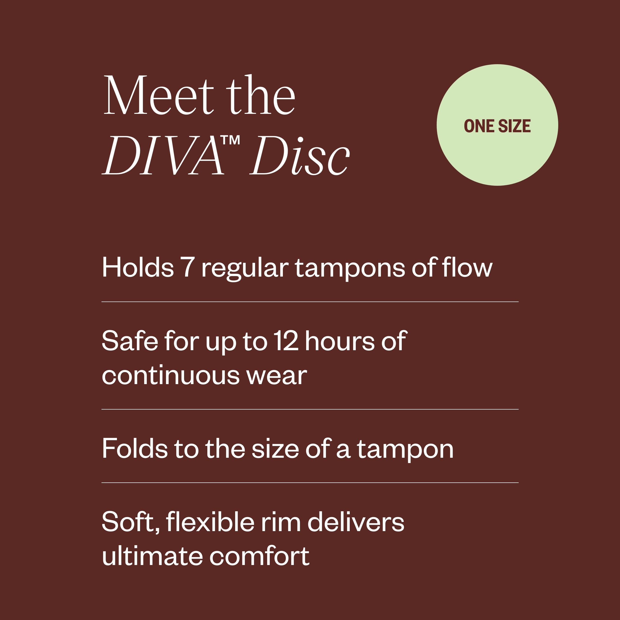 DivaCup Diva Disc - Comfortable, Reusable Menstrual Disc with Leakproof Shield - Period Disc for Up to 12 Hours of Continuous Wear - 100% Medical Grade Silicone - Holds 7 Tampons of Flow - One Size Fits Most