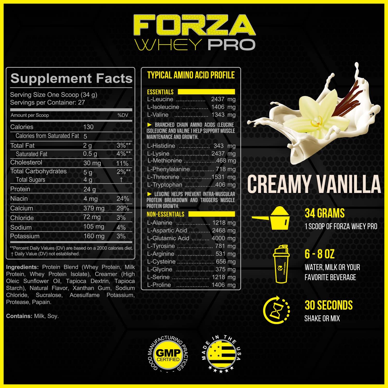 Forzagen Forzagen Whey PRO Low Carb Protein Powder | 24g of Protein per Serving, No Added Sugar, Gluten Free, Premium Whey for Shakes & Mixes for Men & Women, BCAA | Vanilla, 2 lbs. (28 Servings)