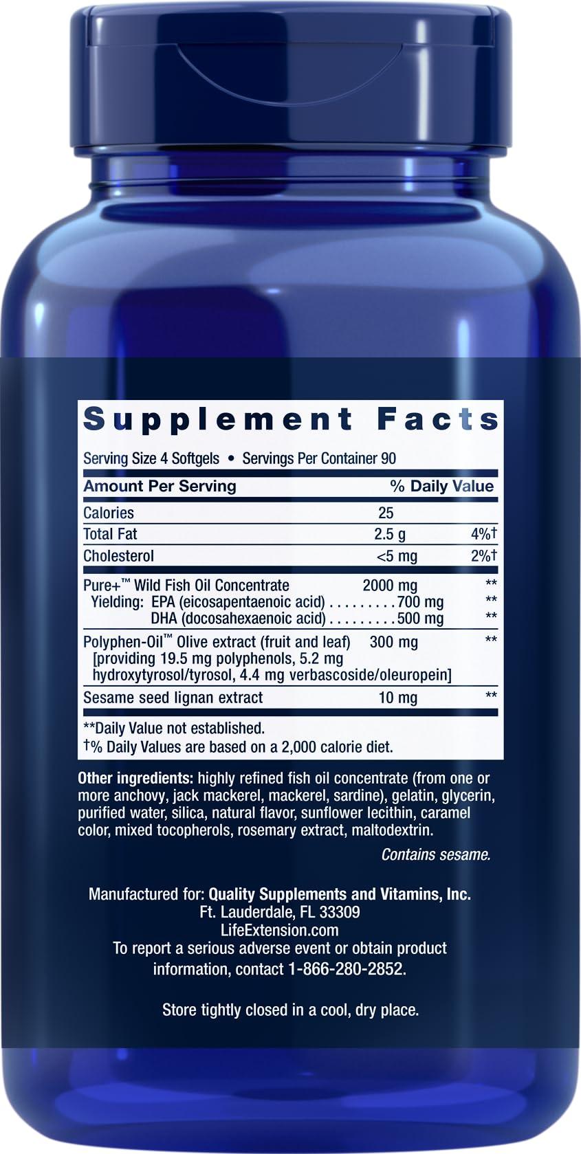 Life Extension Life Extension Super Omega-3 360 Softgels, Easy to Swallow, EPA/DHA Omega3 Fish Oil, Sesame Lignans & Olive Extract